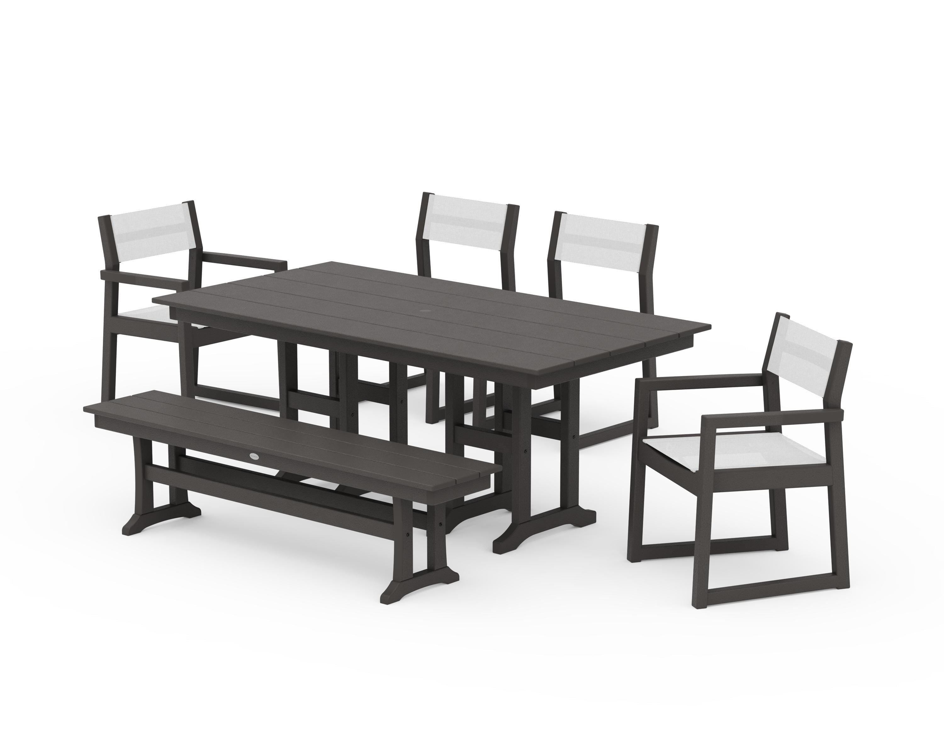 POLYWOOD EDGE Sling 6-Piece Farmhouse Dining Set in Vintage Coffee / White Sling