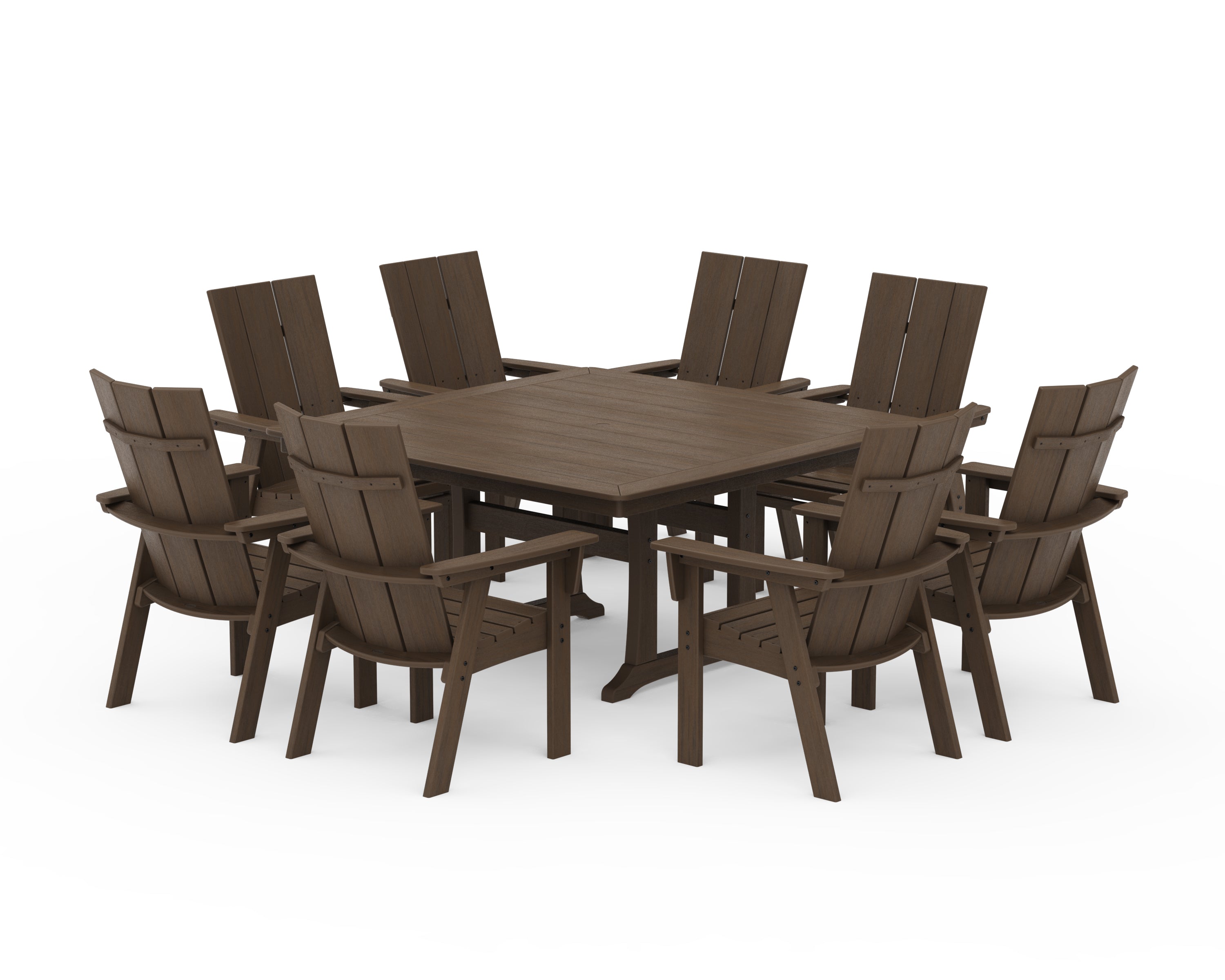 POLYWOOD Modern Curveback Adirondack 9-Piece Square Dining Set with Trestle Legs in Kona