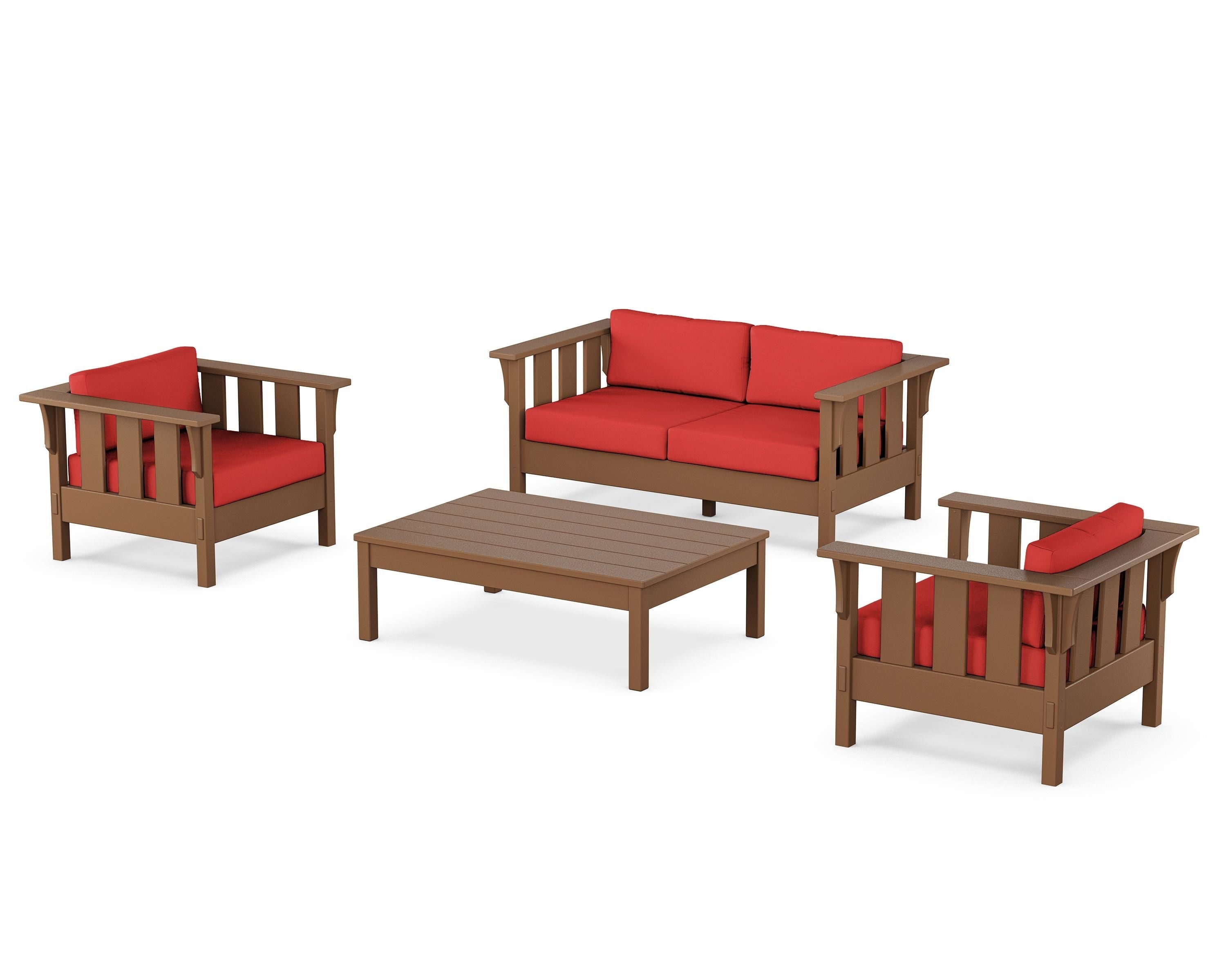 Martha Stewart by POLYWOOD Acadia 4-Piece Deep Seating Set with Loveseat in Teak / Crimson Linen