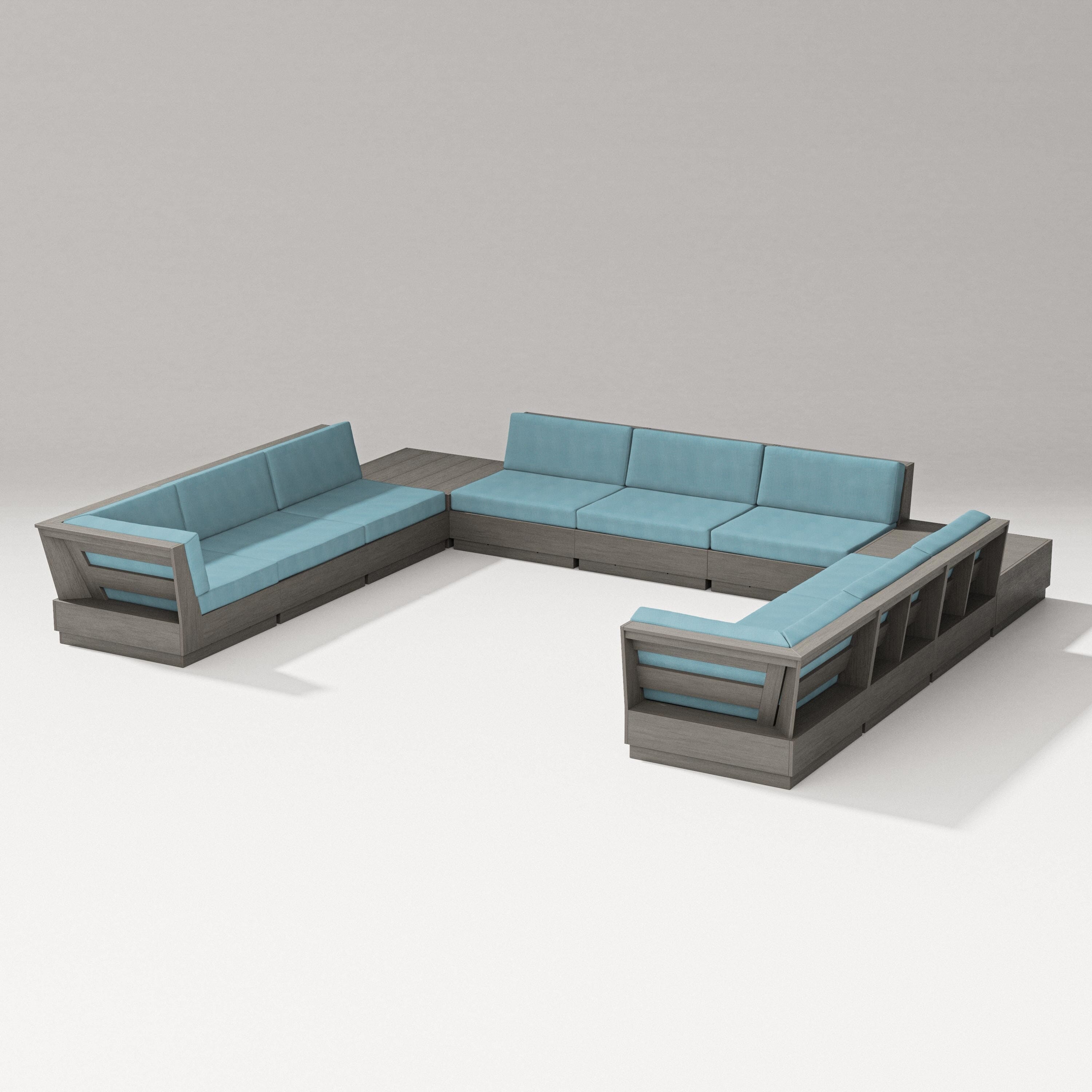 PW Designer Series Elevate 11-Piece U-Shaped Sofa Sectional in Driftwood / Lattice Sky Blue