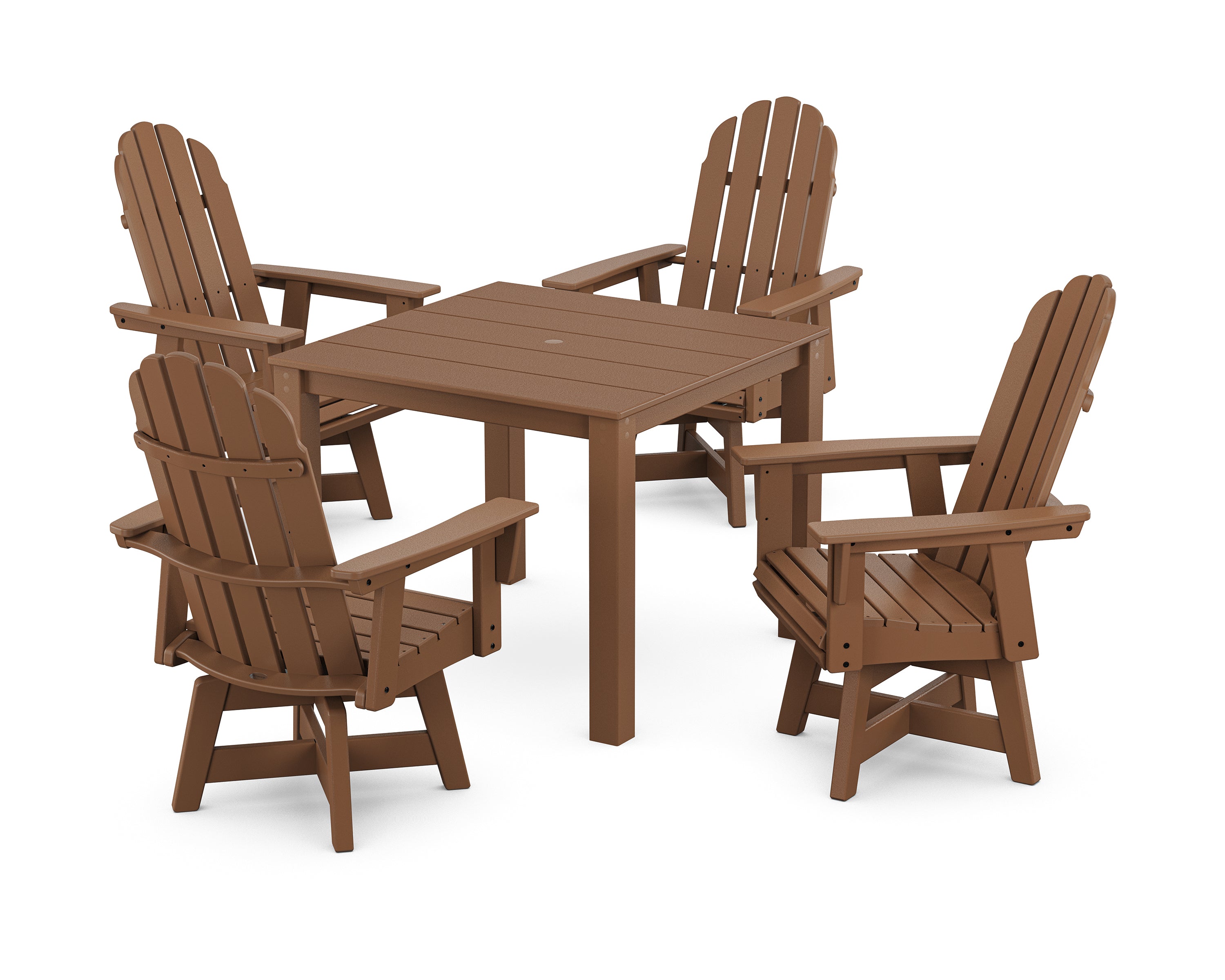 POLYWOOD® Vineyard Curveback Adirondack 5-Piece Parsons Swivel Dining Set in Teak