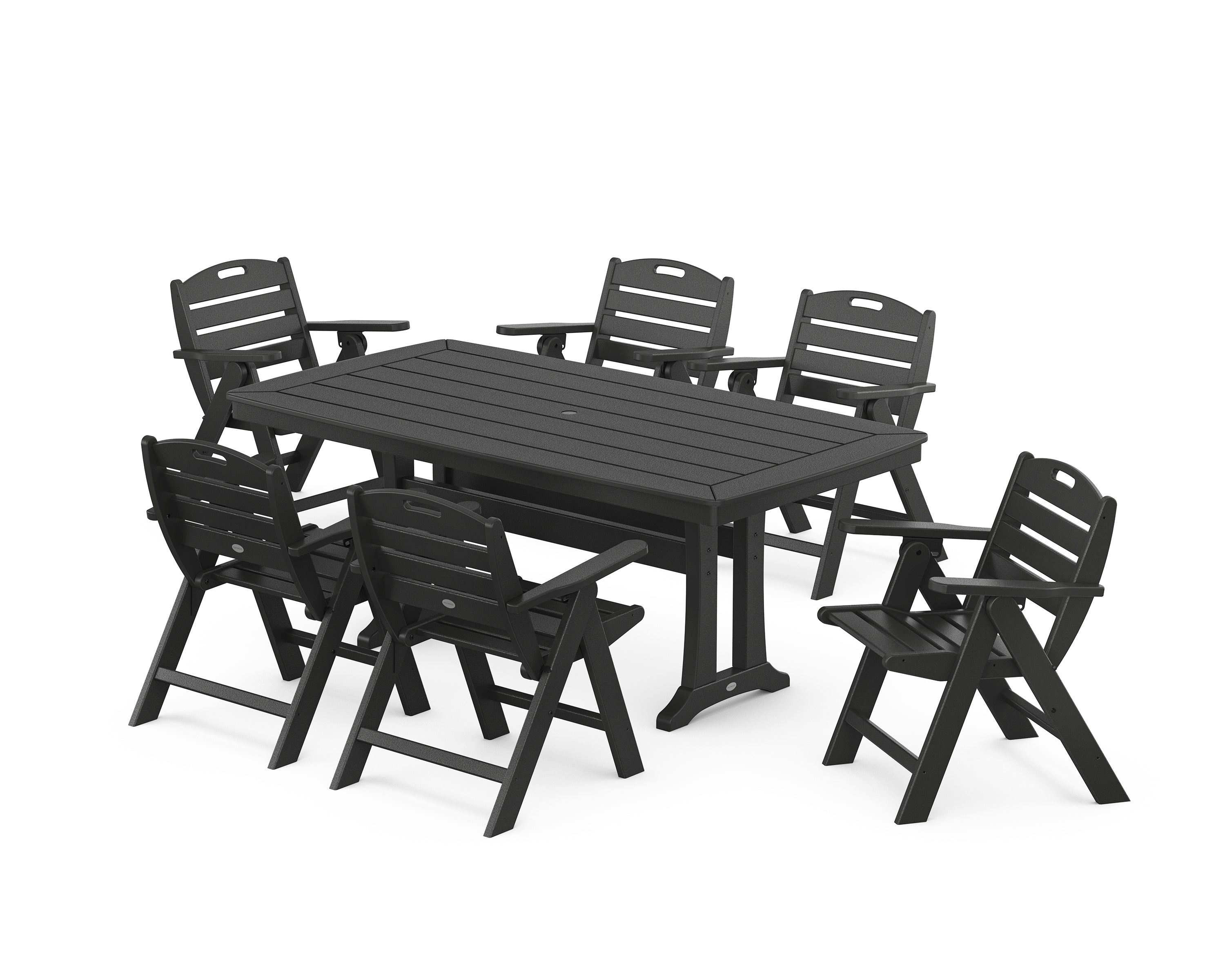 POLYWOOD Nautical Lowback 7-Piece Dining Set with Trestle Legs in Black