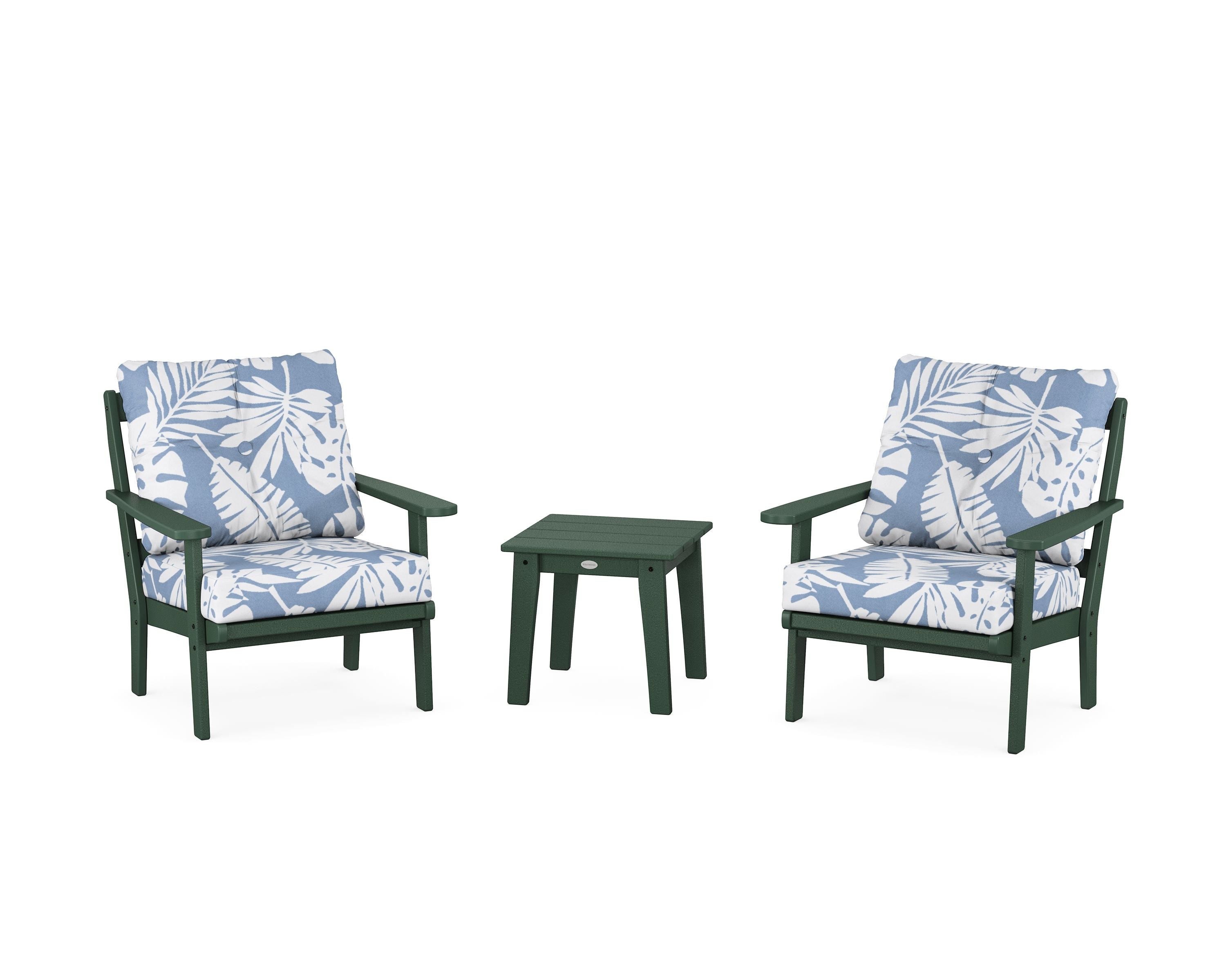 POLYWOOD Mission 3-Piece Deep Seating Set in Green / Leaf Sky Blue