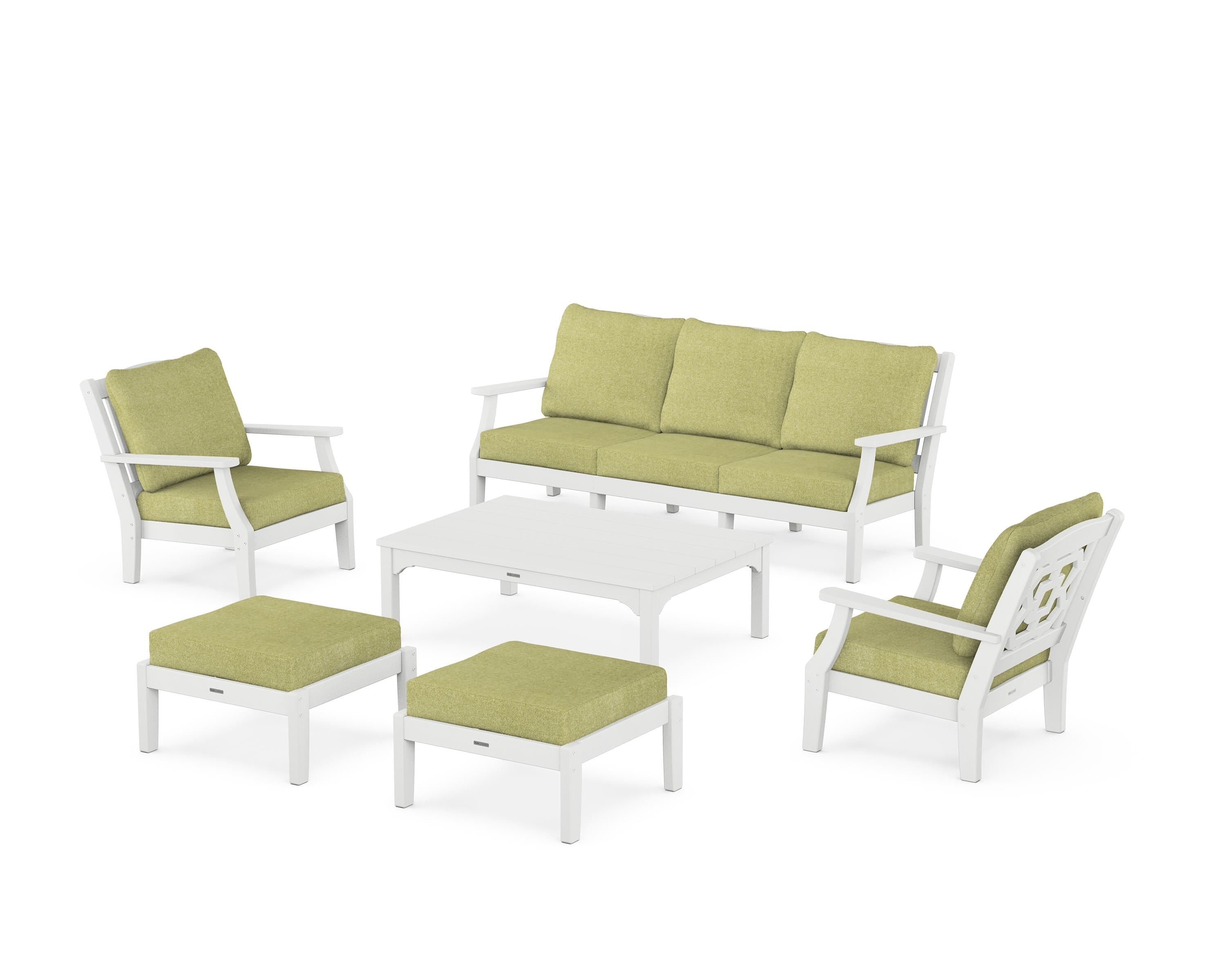 Martha Stewart by POLYWOOD Chinoiserie 6-Piece Lounge Sofa Set in White / Chartreuse Boucle