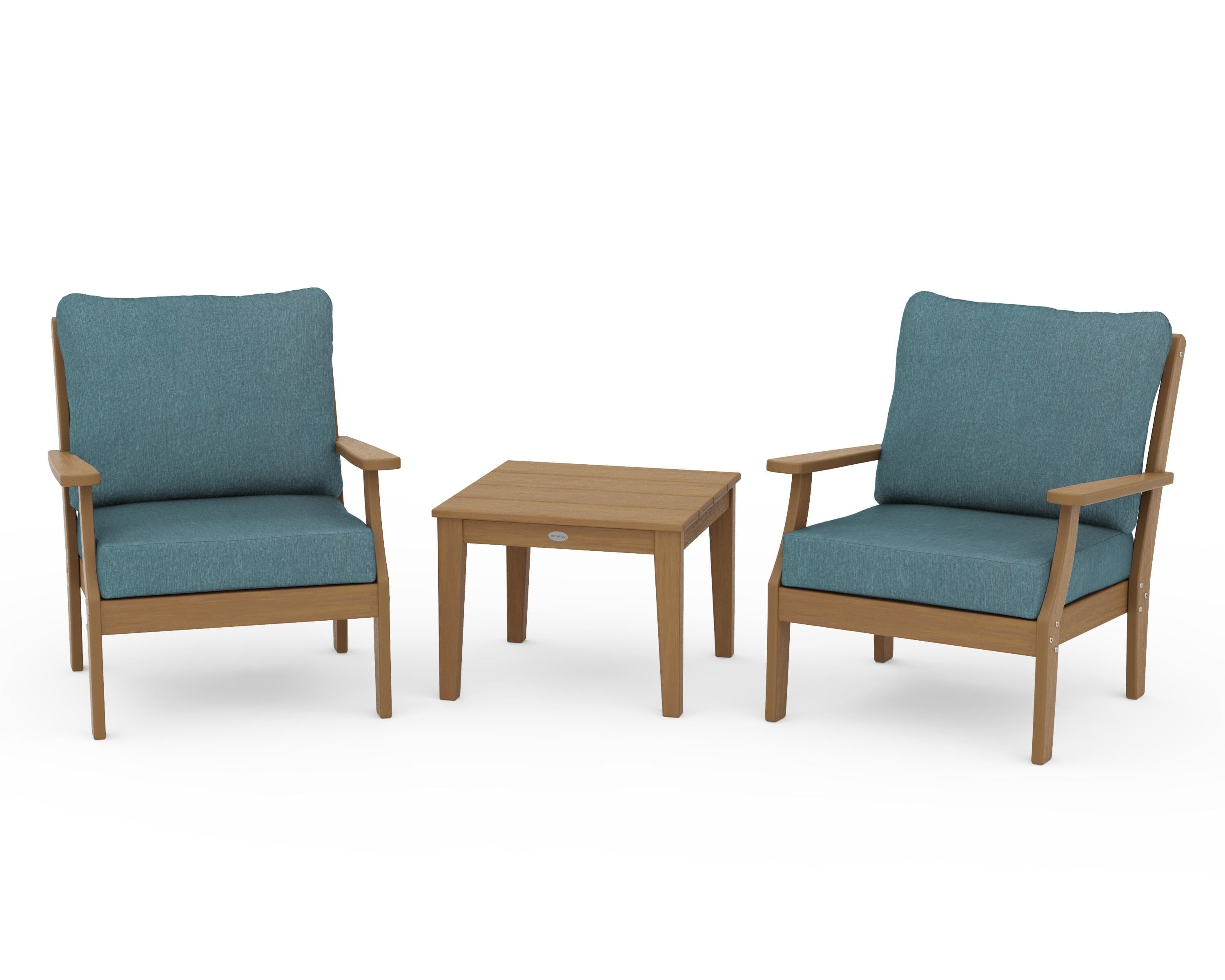 POLYWOOD Braxton 3-Piece Deep Seating Set in Natural / Ocean Teal