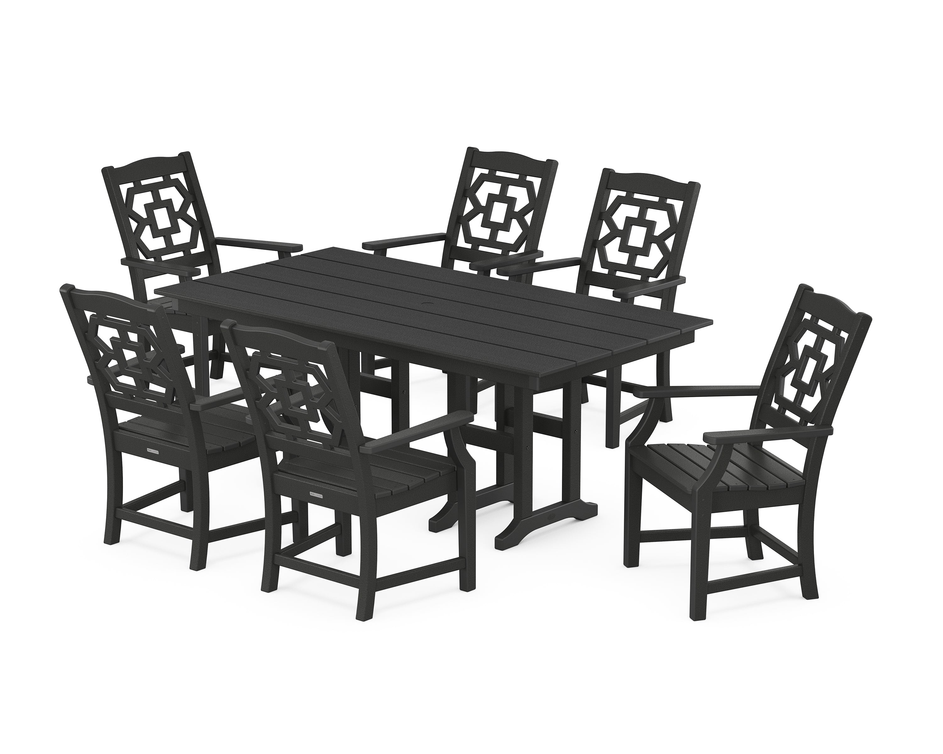 Martha Stewart by POLYWOOD® Chinoiserie Arm Chair 7-Piece Farmhouse Dining Set in Black