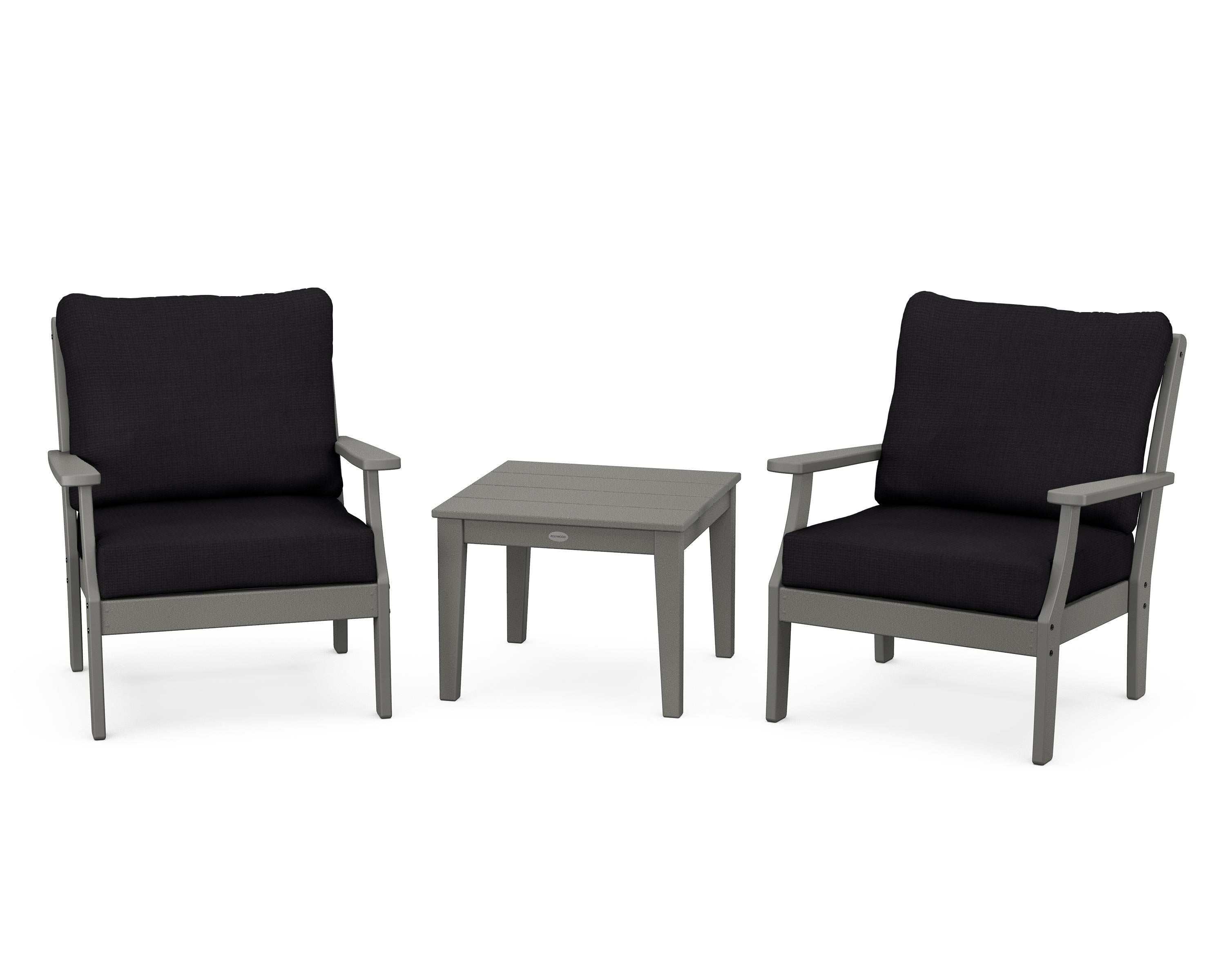 POLYWOOD Braxton 3-Piece Deep Seating Set in Slate Grey / Midnight Linen