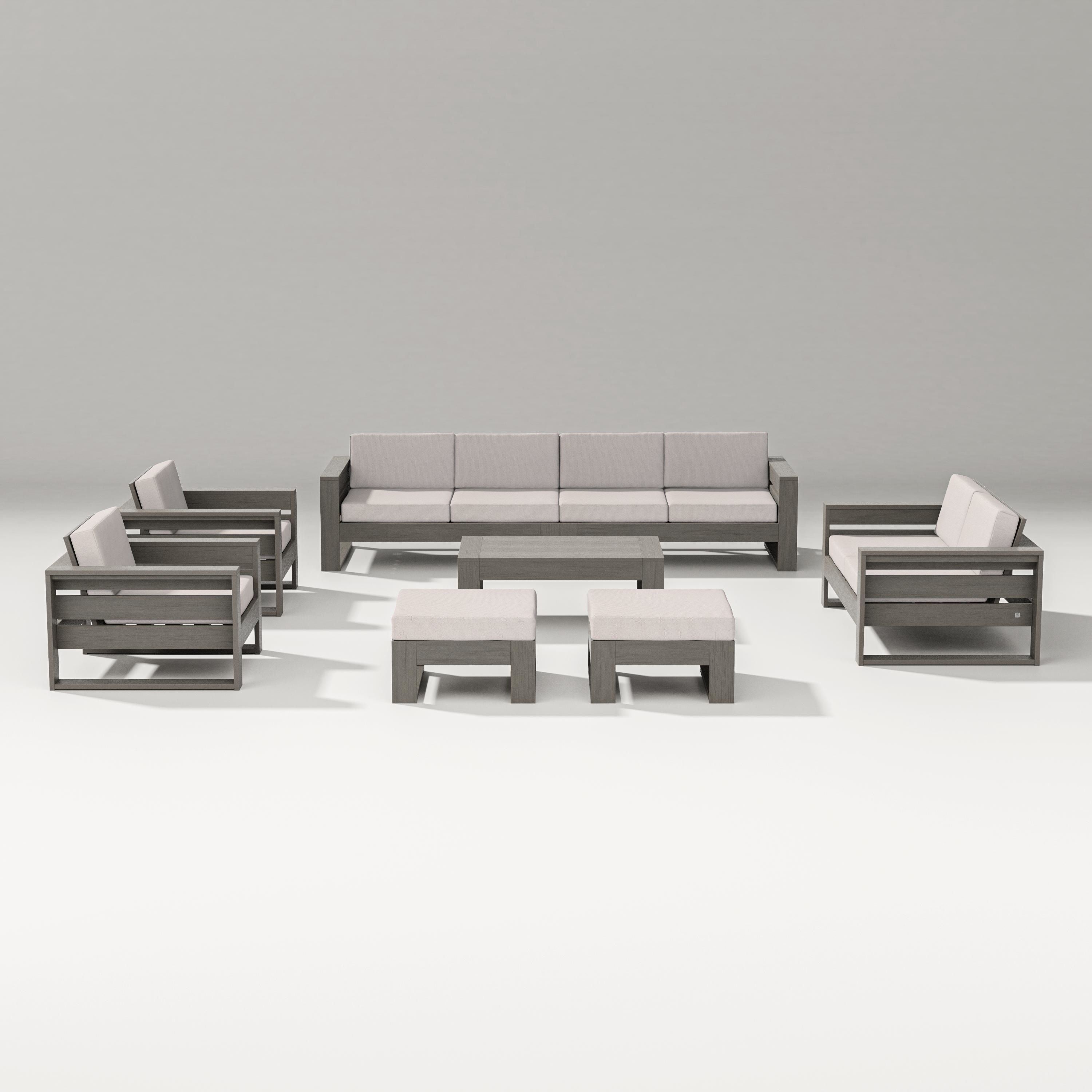 PW Designer Series Latitude 8-Piece Lounge Sofa Set in Driftwood / Dune Burlap