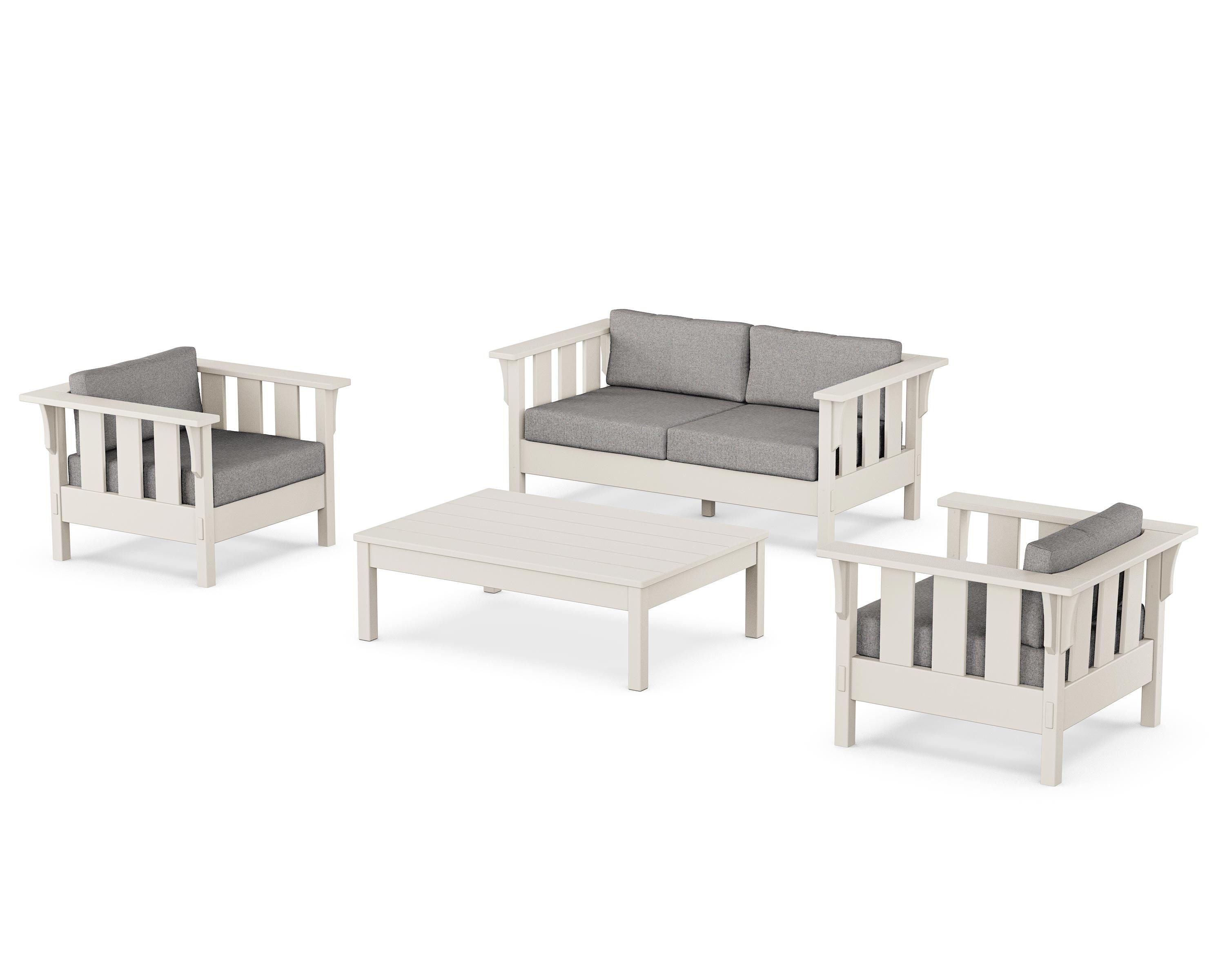 Martha Stewart by POLYWOOD Acadia 4-Piece Deep Seating Set with Loveseat in Sand / Grey Mist