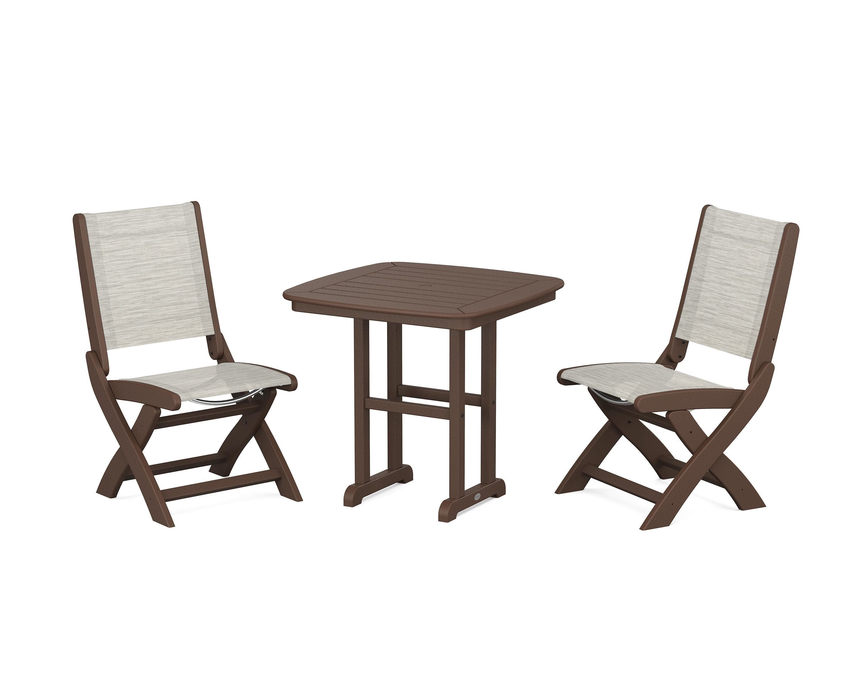 POLYWOOD Coastal Folding Side Chair 3-Piece Dining Set in Mahogany / Birch Sling