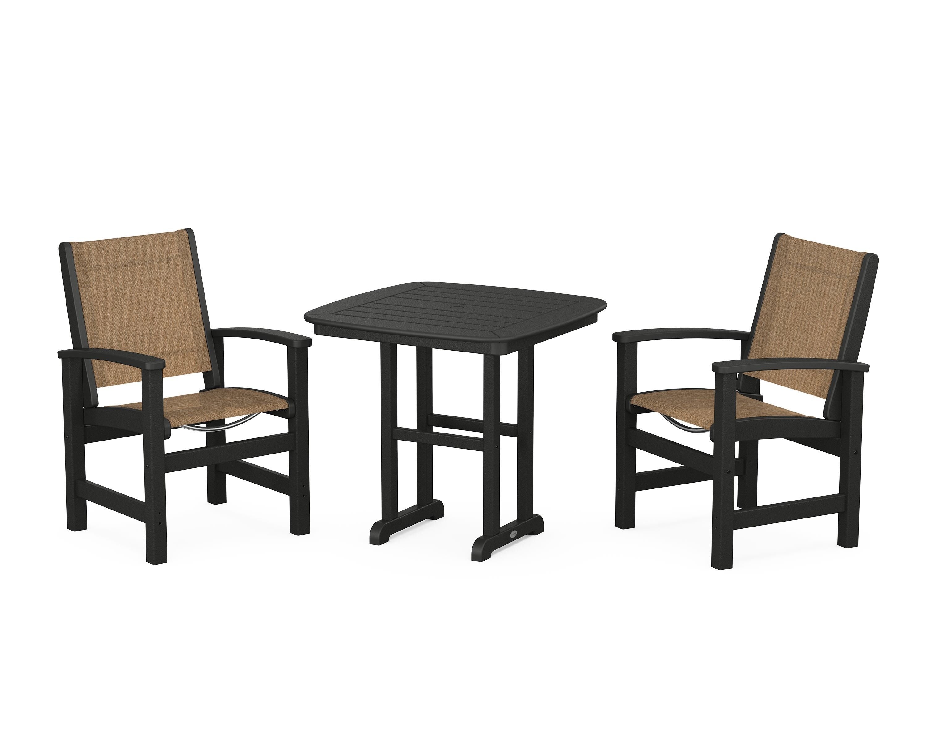 POLYWOOD Coastal 3-Piece Dining Set in Black / Burlap Sling
