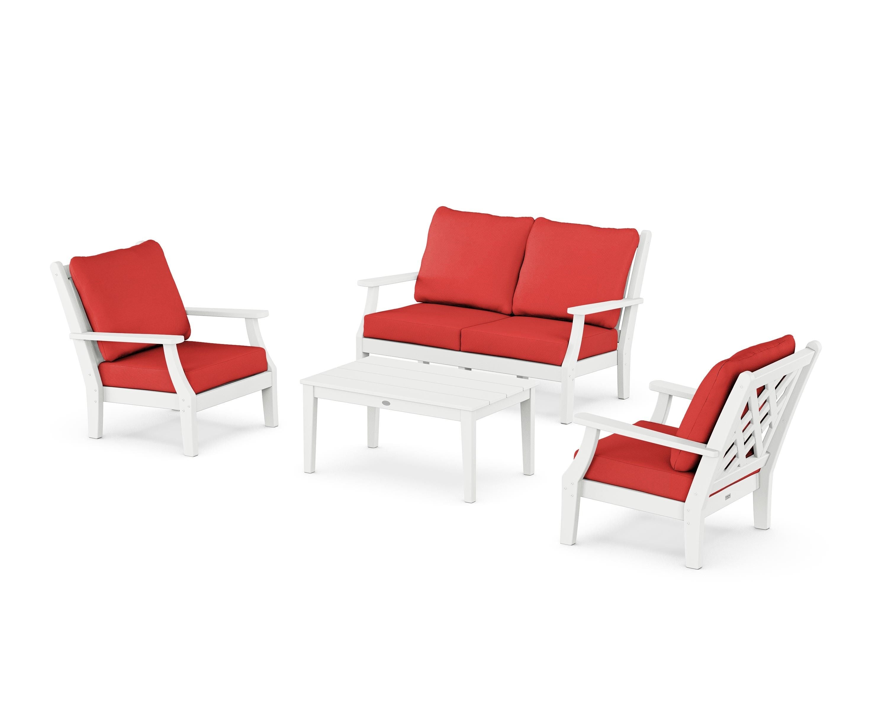 Country Living Wovendale 4-Piece Deep Seating Set with Loveseat in White / Crimson Linen
