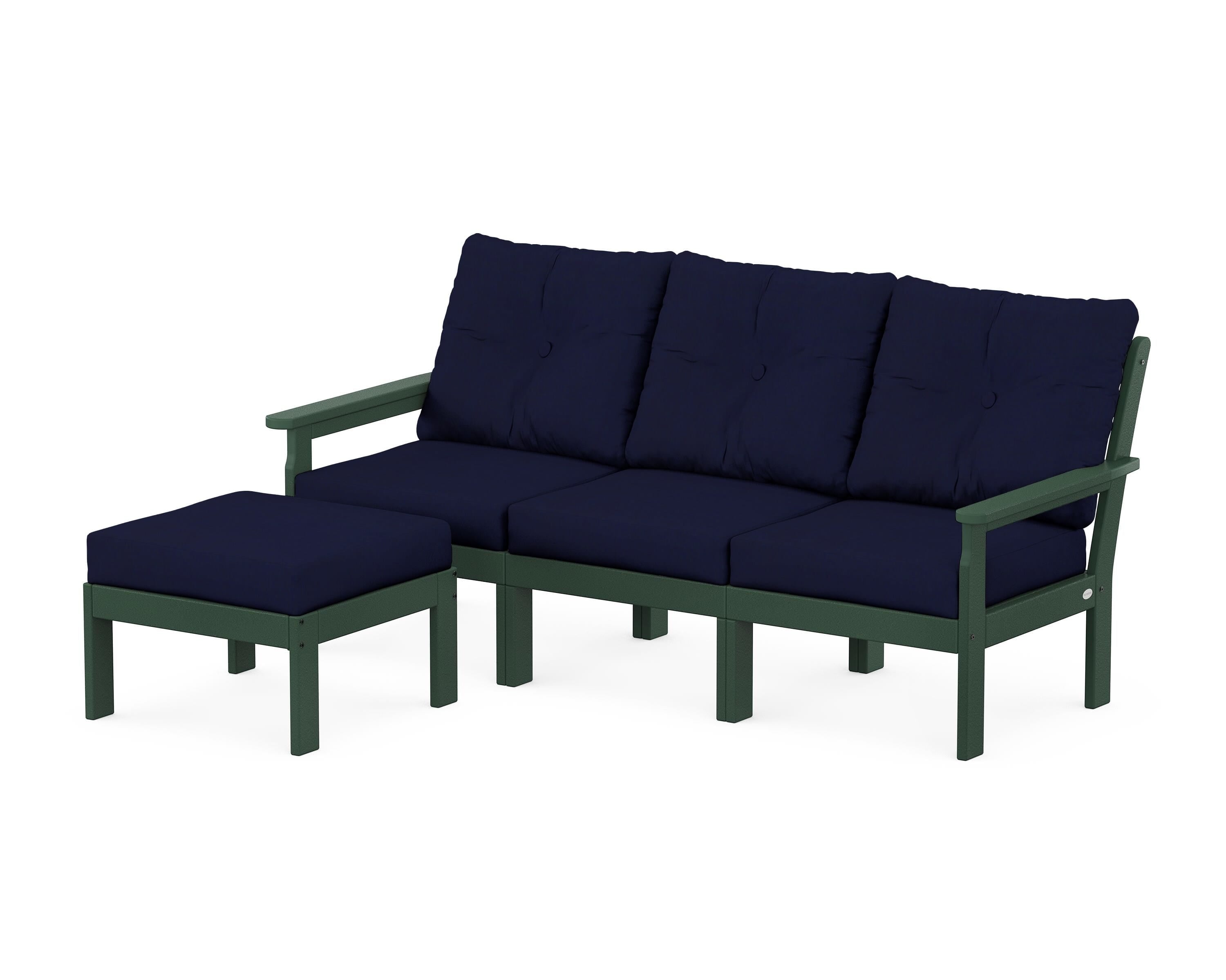 POLYWOOD Vineyard 4-Piece Sectional with Ottoman in Green / Navy
