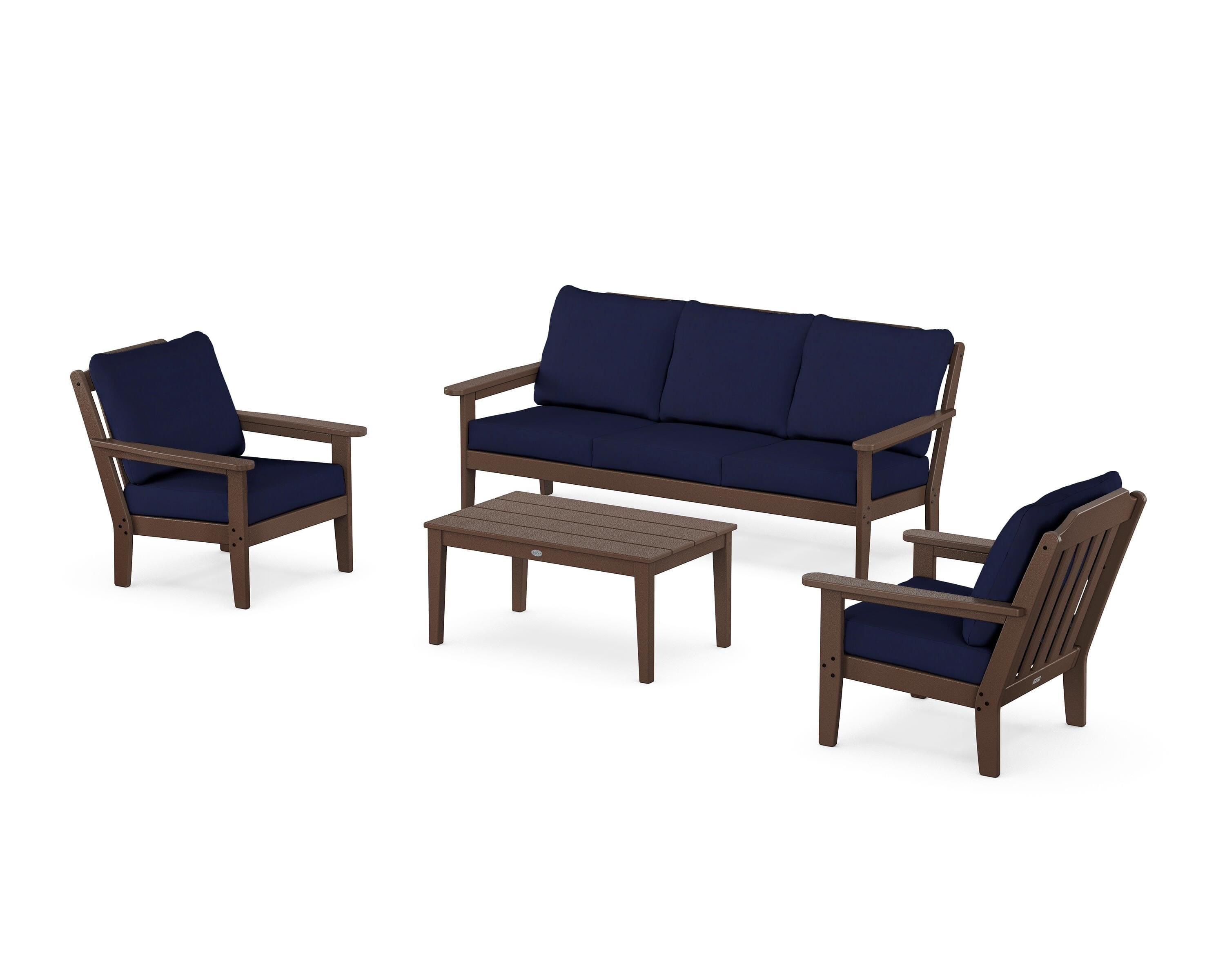 Country Living Cottage 4-Piece Deep Seating Set with Sofa in Mahogany / Navy