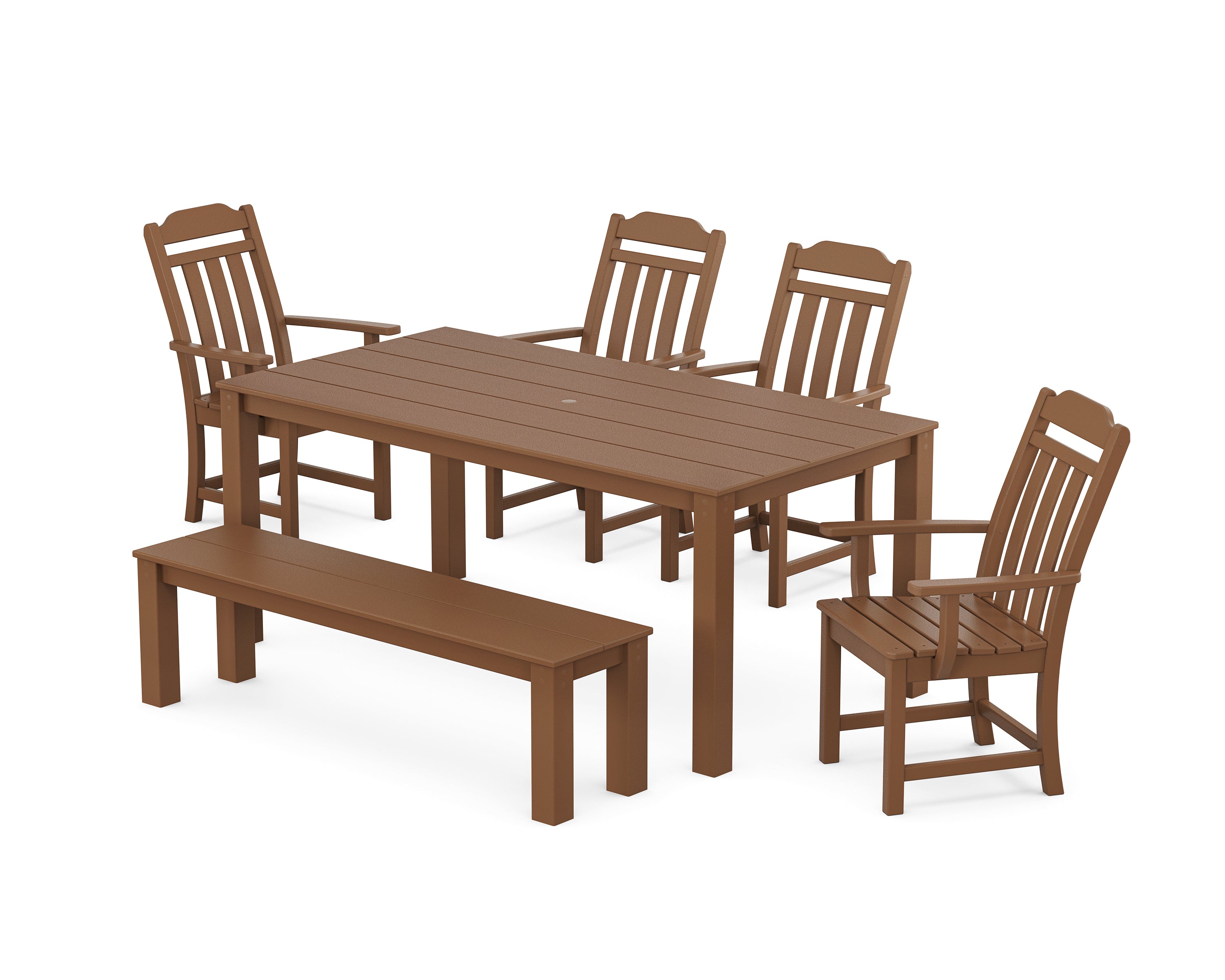 Polywood Country Living 6-Piece Parsons Dining Set with Bench in Teak