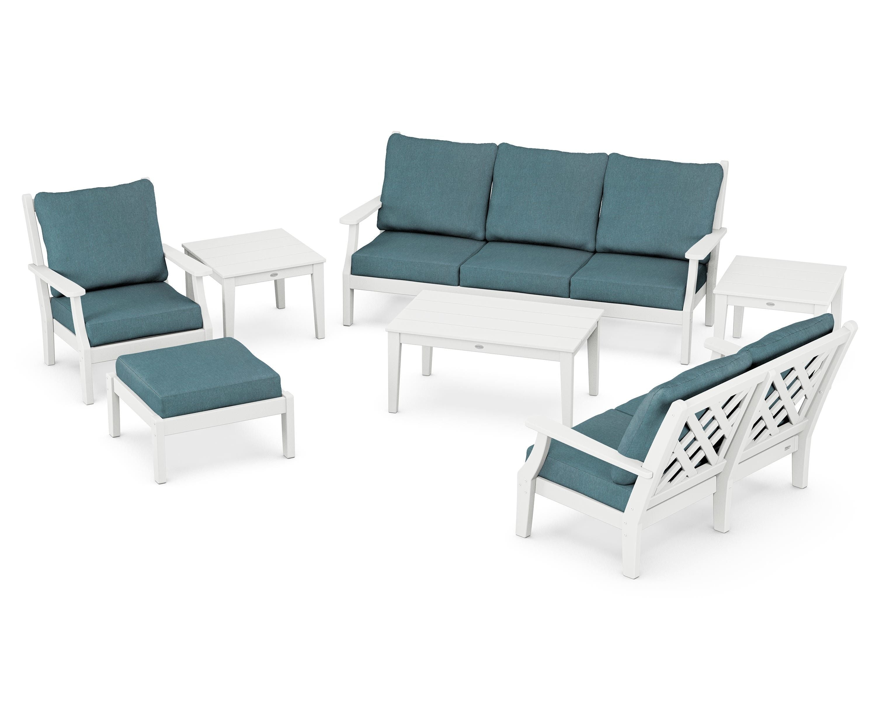 Country Living Wovendale 7-Piece Deep Seating Set in White / Ocean Teal