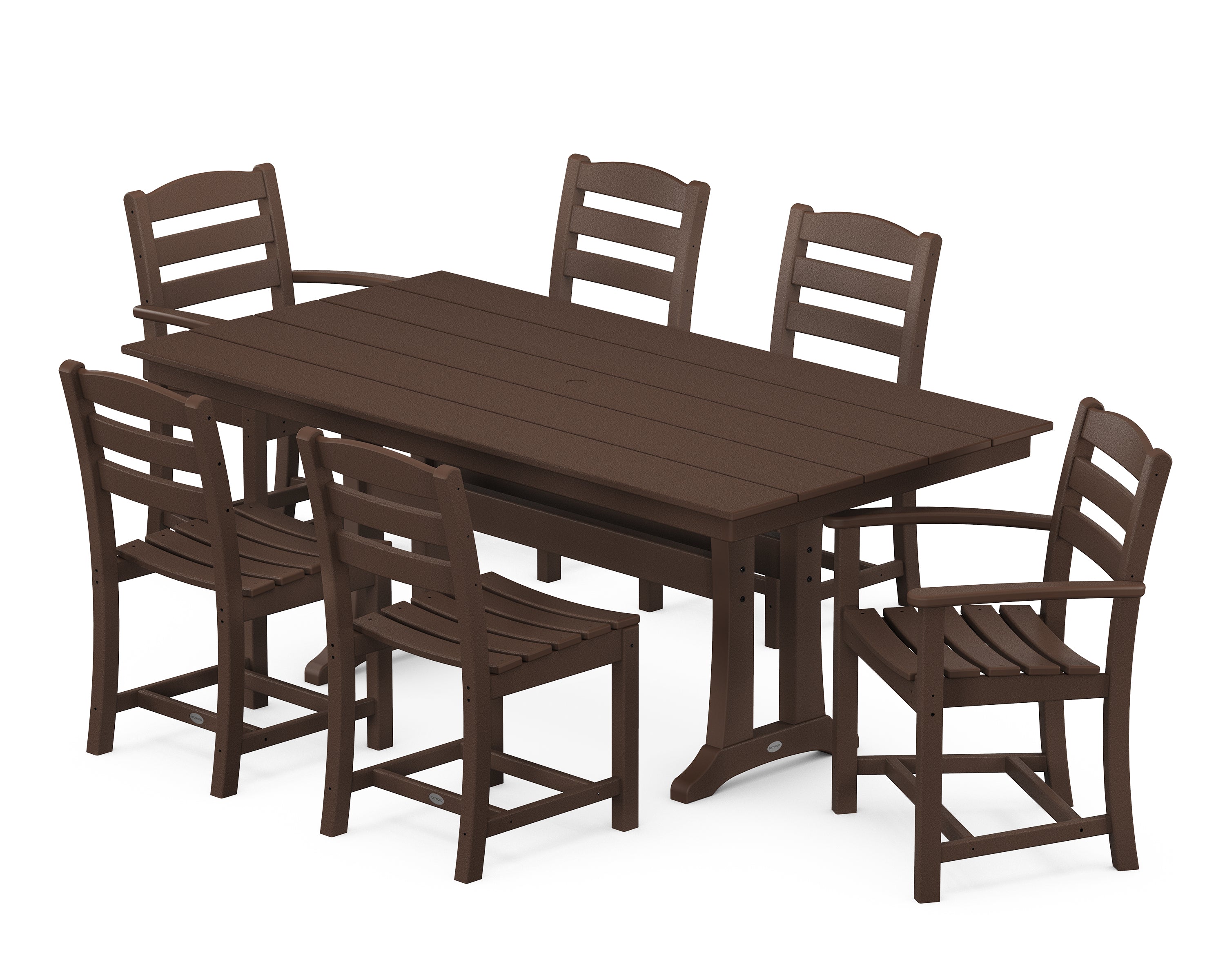 POLYWOOD La Casa Café 7-Piece Farmhouse Dining Set with Trestle Legs in Mahogany