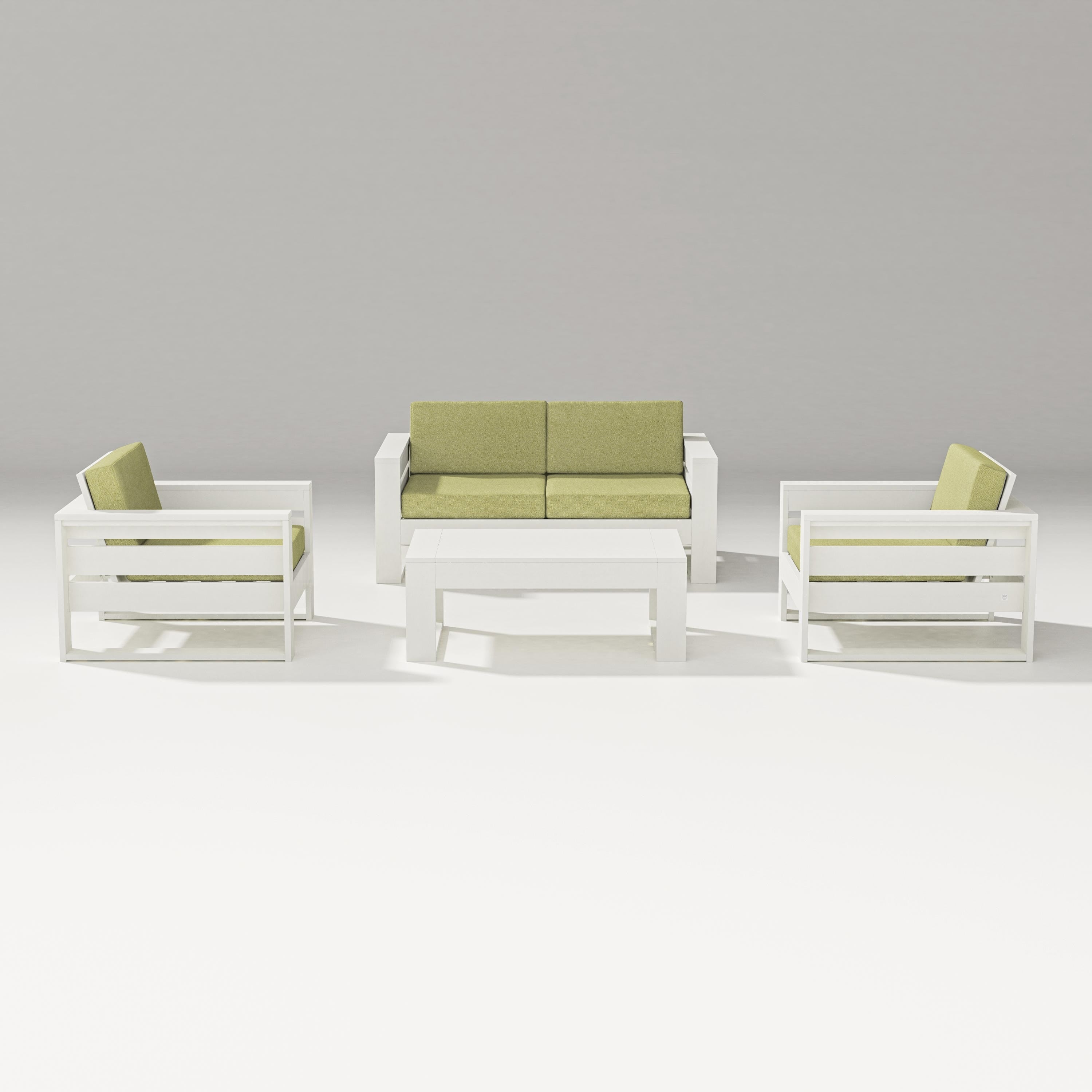 PW Designer Series Latitude 4-Piece Lounge Loveseat Set in Vintage White / Chartreuse Boucle