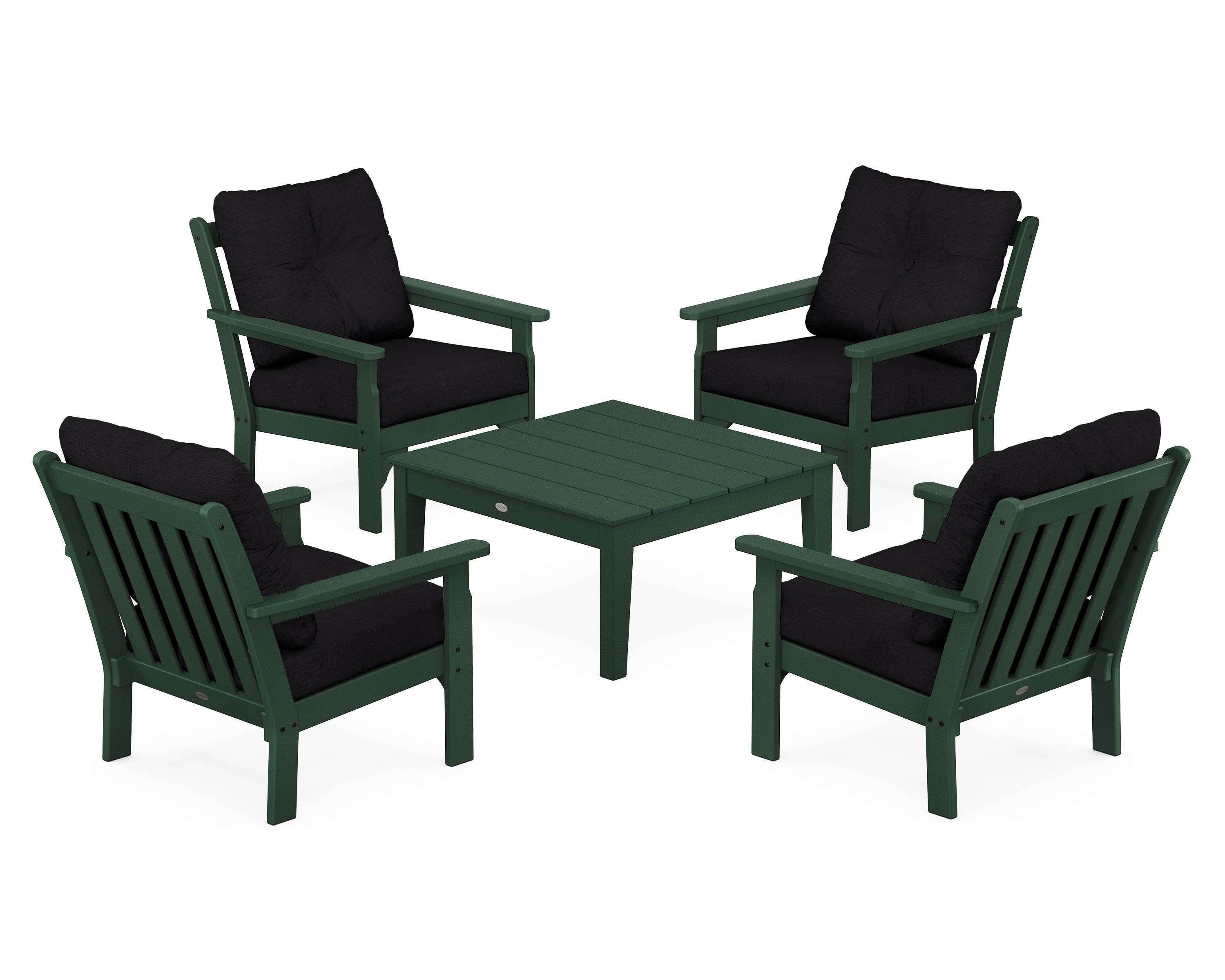 POLYWOOD Vineyard 5-Piece Deep Seating Conversation Set in Green / Midnight Linen