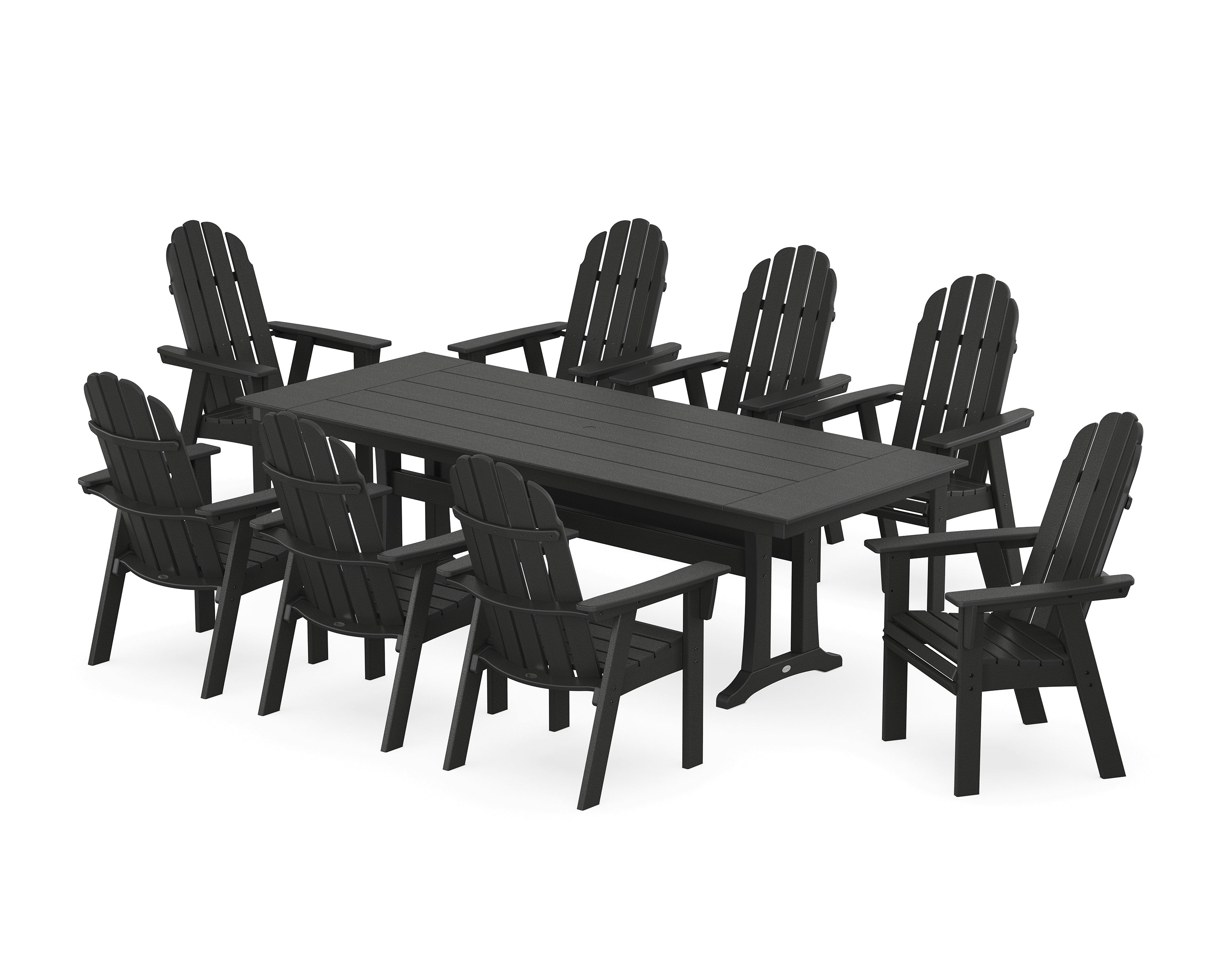 POLYWOOD® Vineyard 9-Piece Curveback Adirondack Farmhouse Dining Set with Trestle Legs in Black