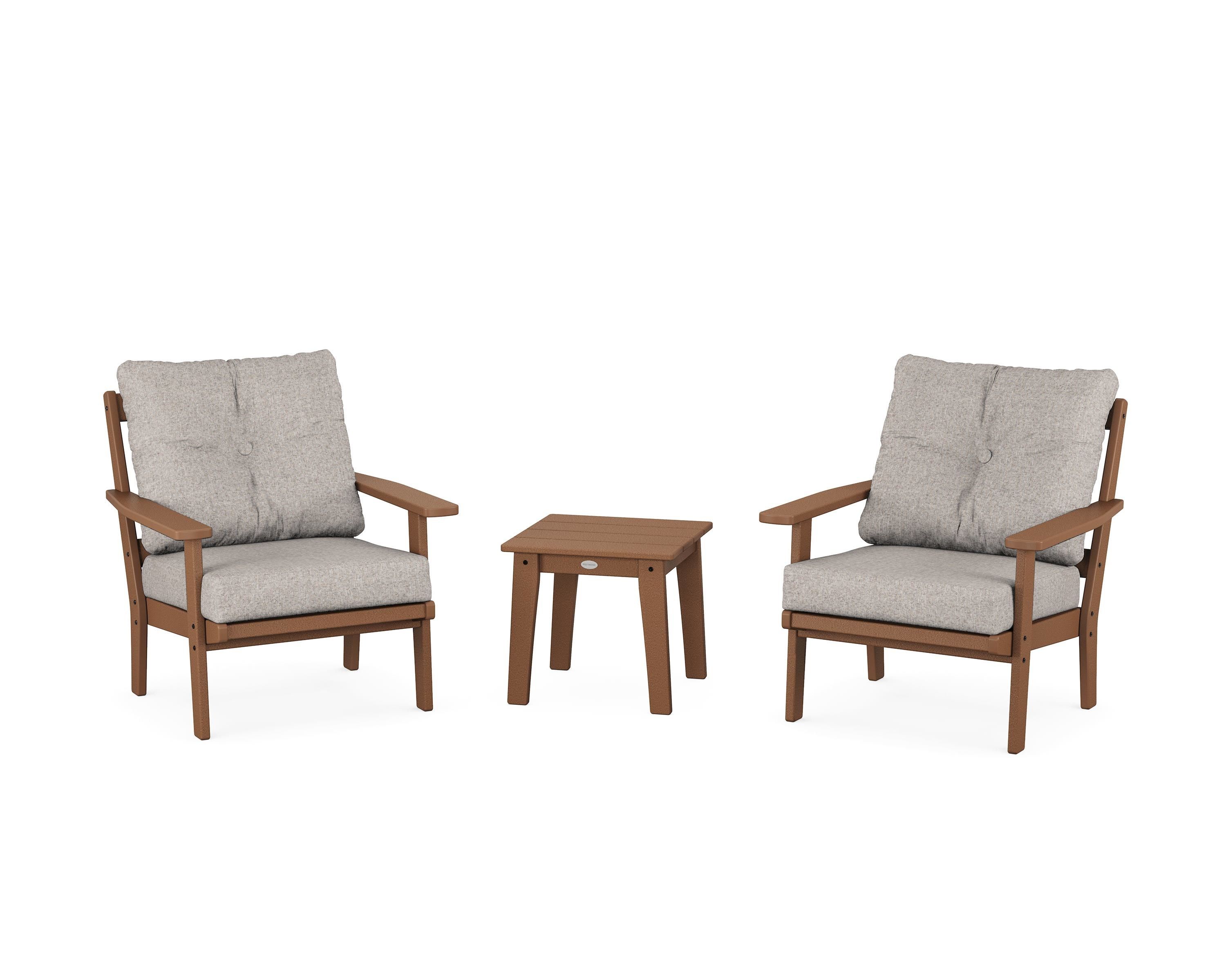 POLYWOOD Prairie 3-Piece Deep Seating Set in Teak / Weathered Tweed