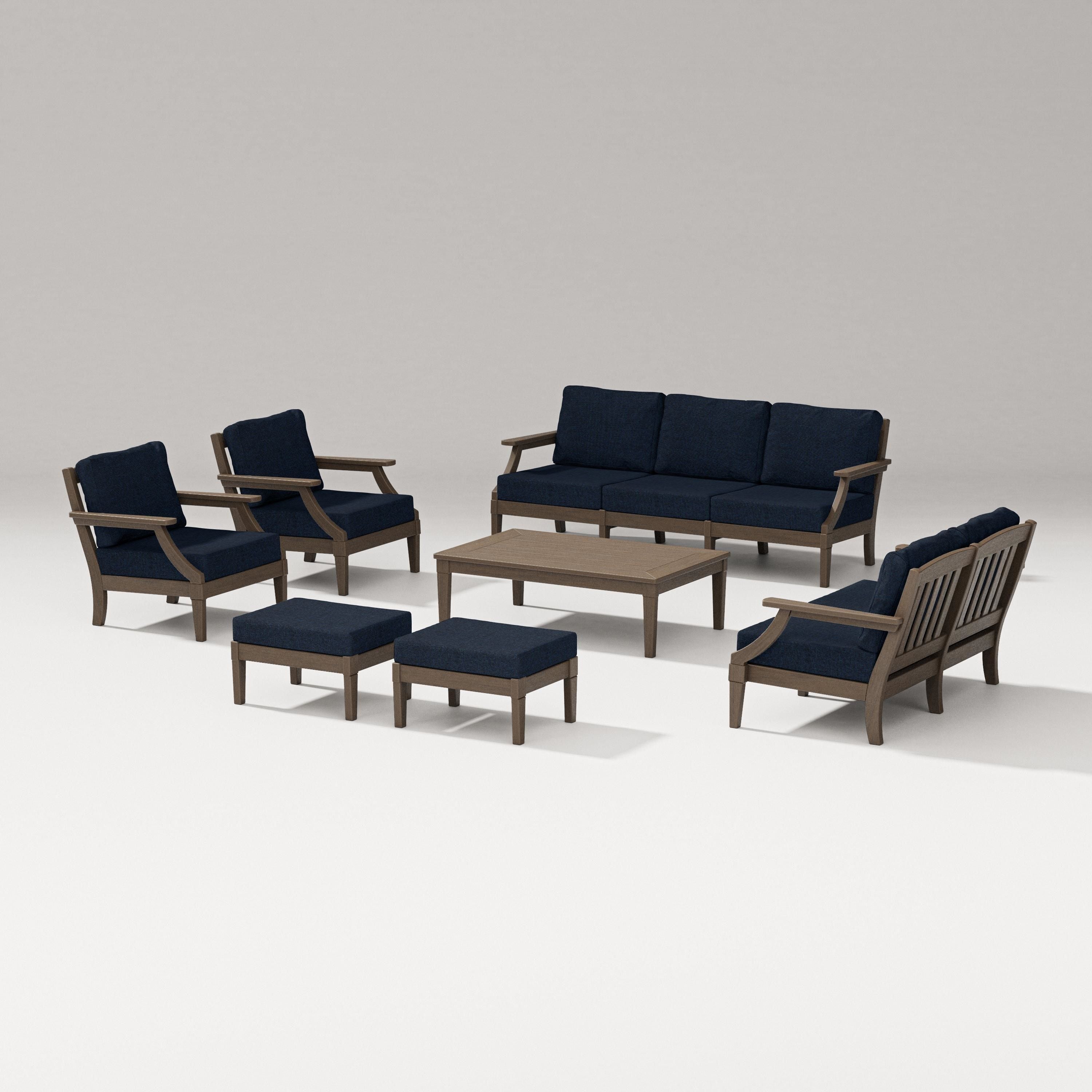 PW Designer Series Estate 7-Piece Lounge Sofa Set in Kona / Marine Indigo