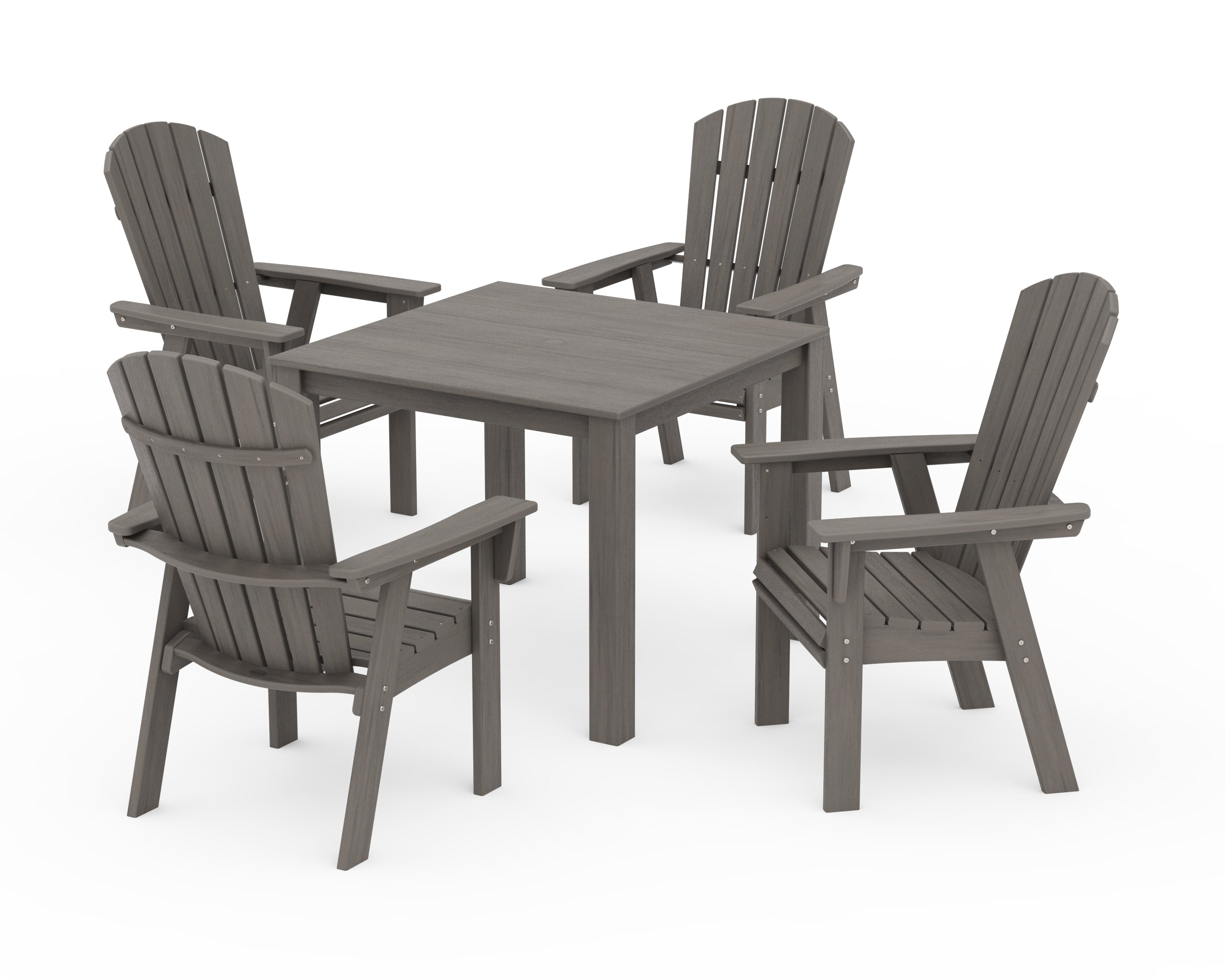 POLYWOOD Nautical Curveback Adirondack 5-Piece Parsons Dining Set in Driftwood