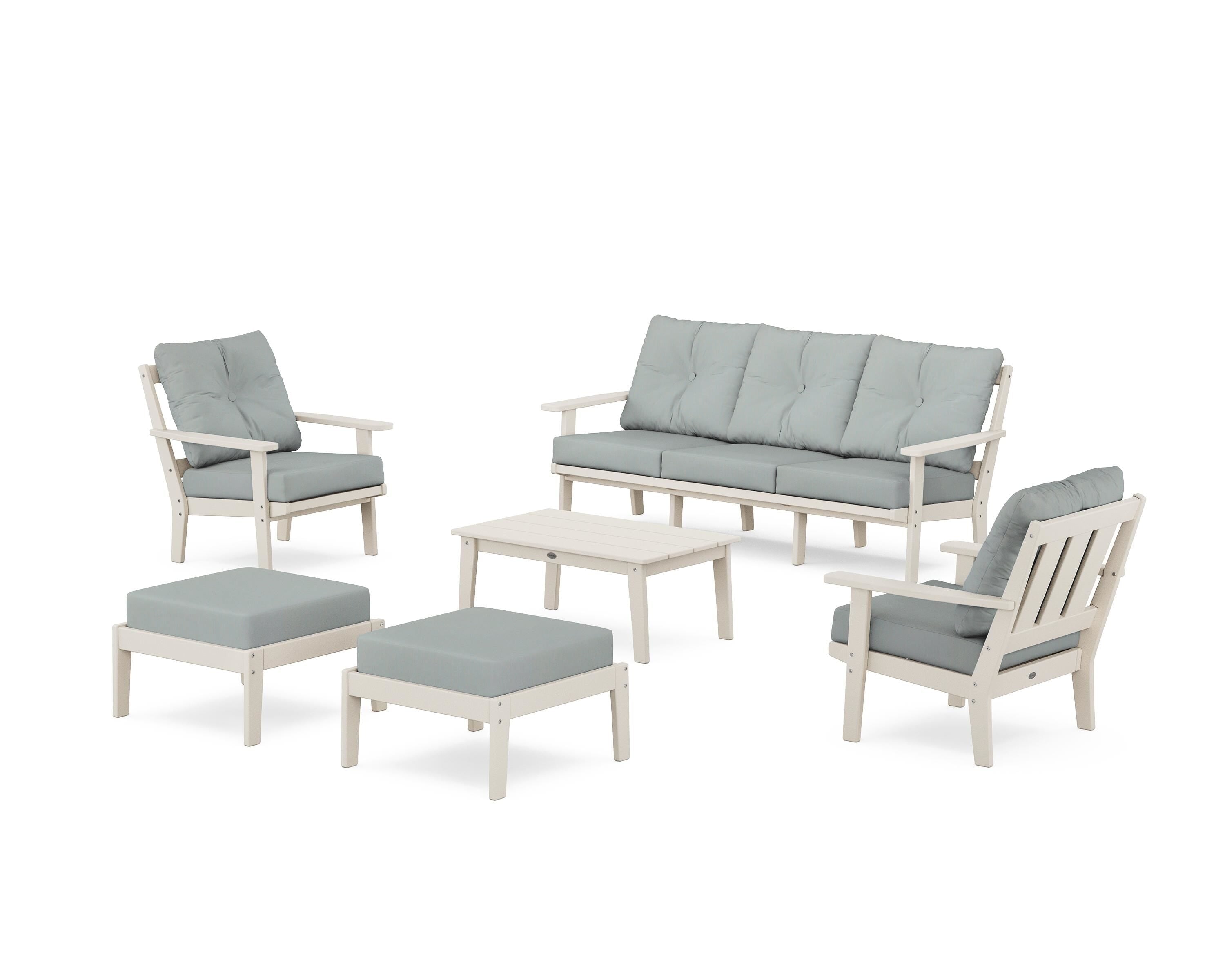 POLYWOOD Oxford 6-Piece Lounge Sofa Set in Sand / Spa