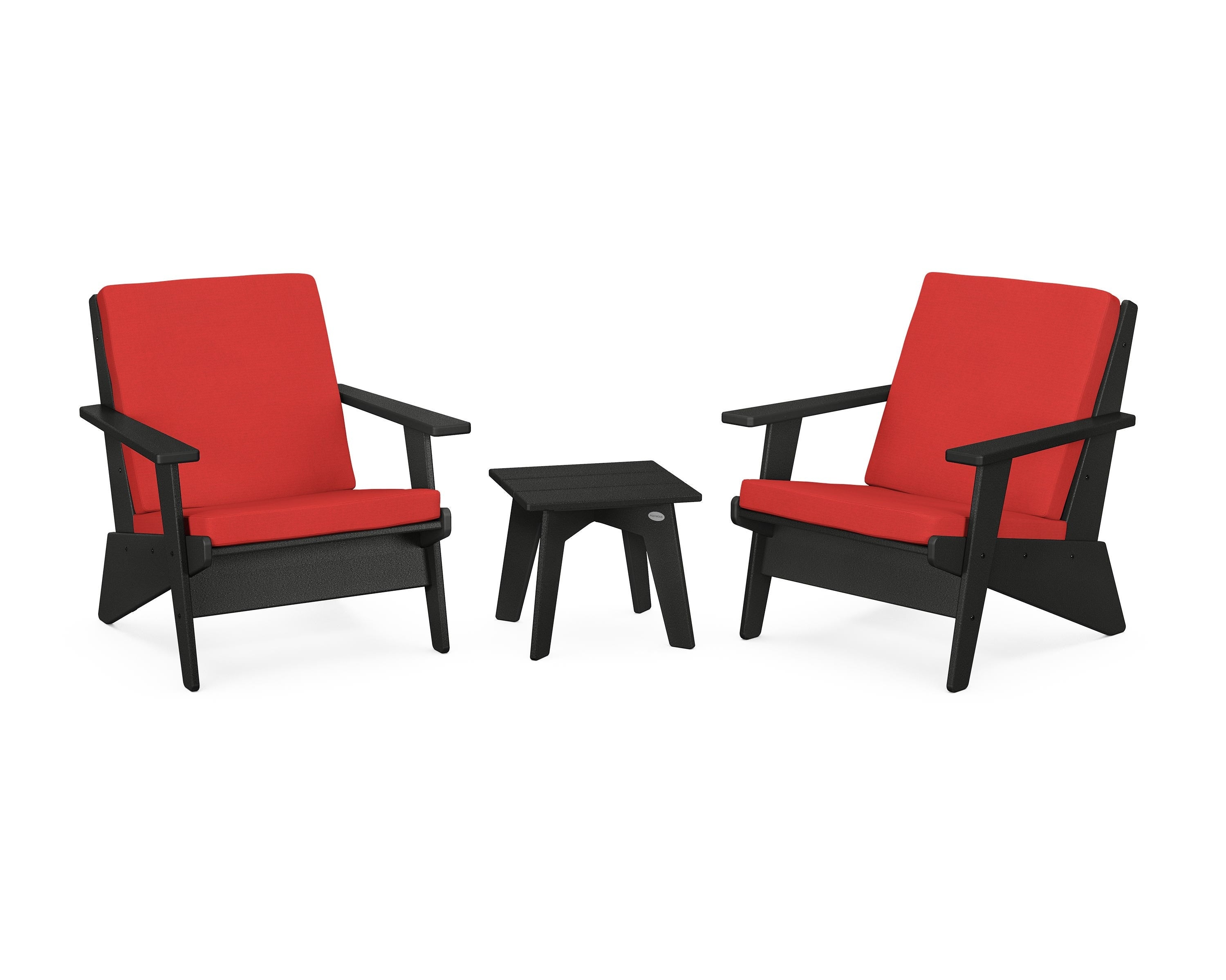 POLYWOOD Riviera Modern Lounge 3-Piece Set in Black / Crimson Linen