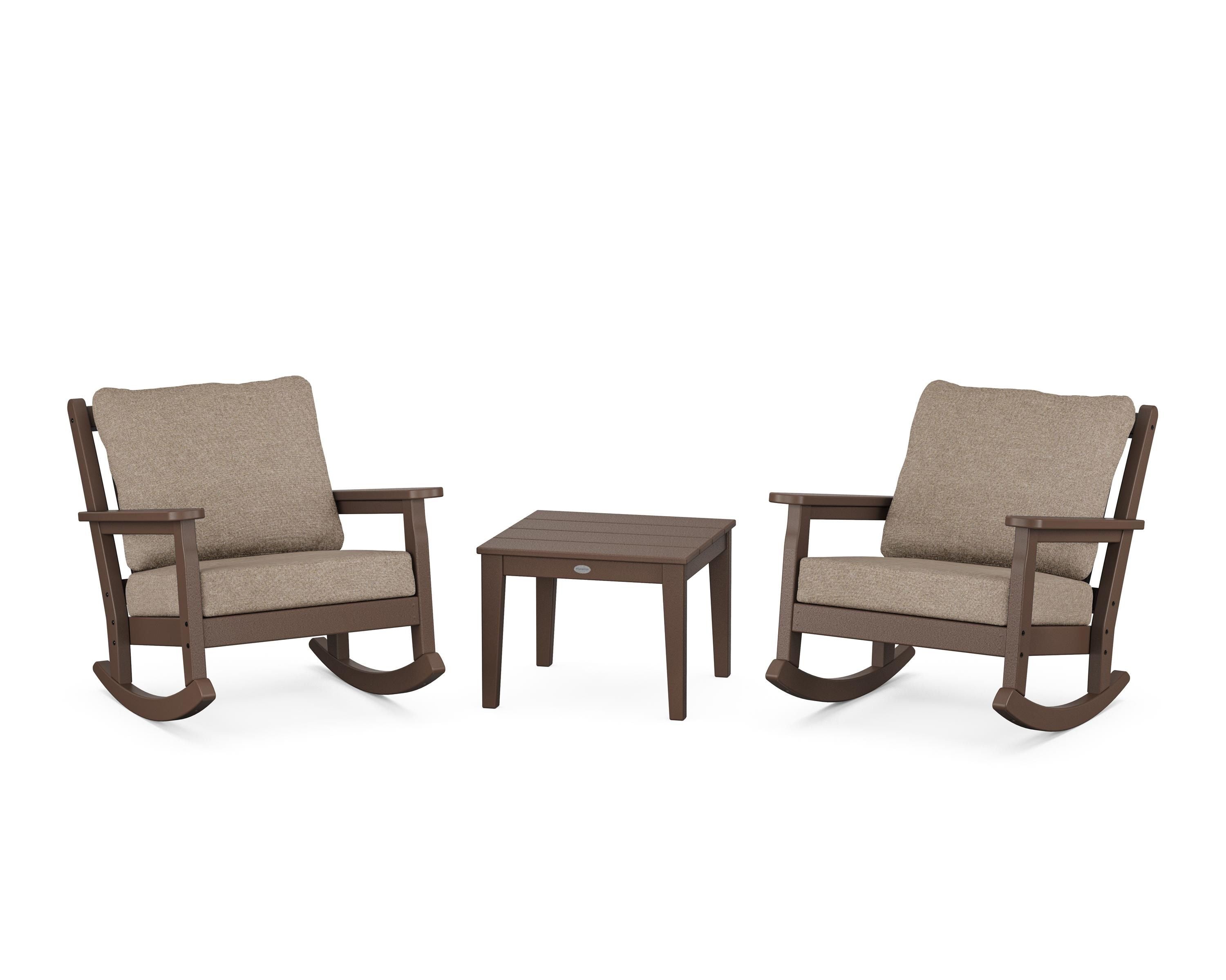 POLYWOOD Chippendale 3-Piece Deep Seating Rocker Set in Mahogany / Spiced Burlap