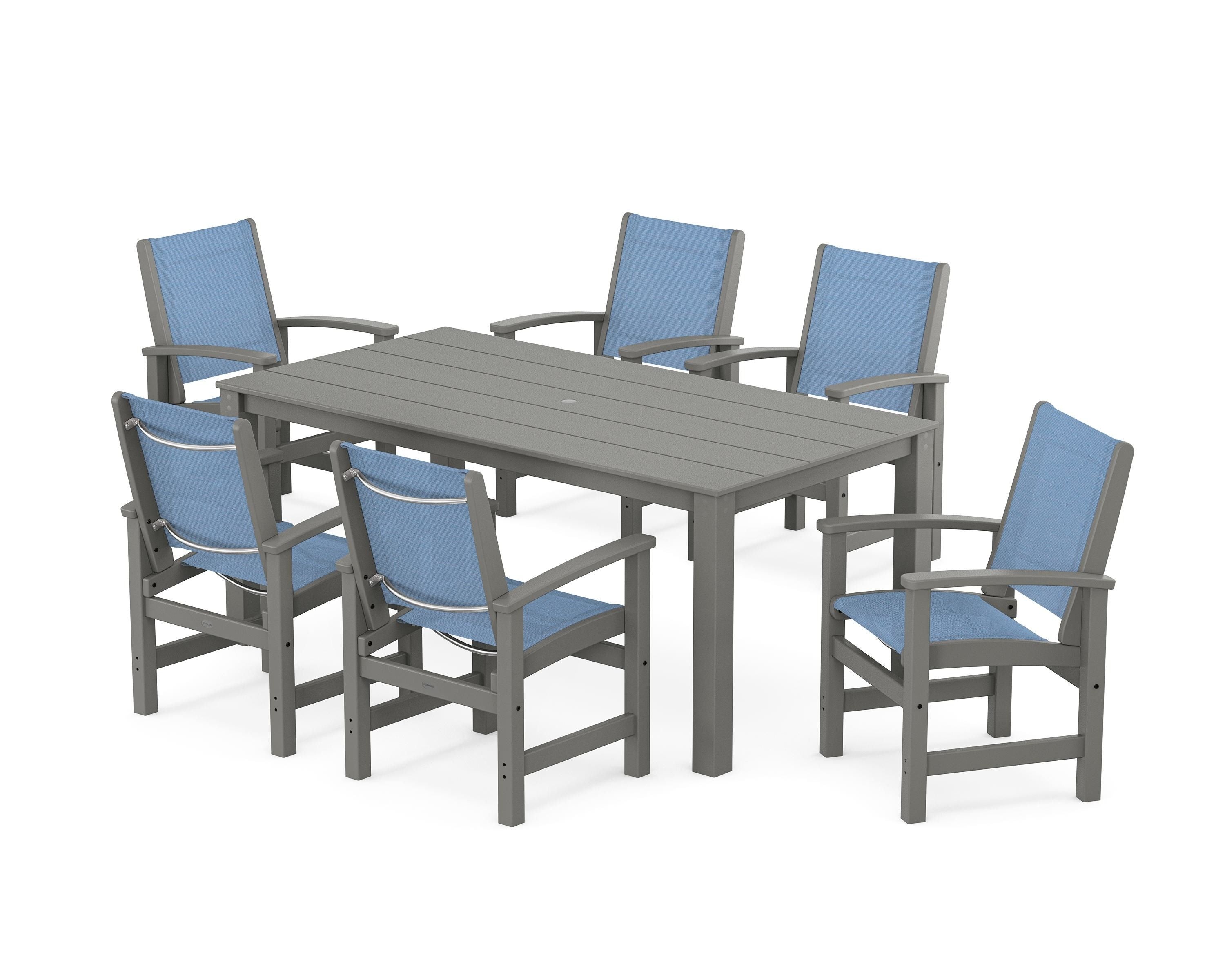 POLYWOOD Coastal 7-Piece Parsons Dining Set in Slate Grey / Poolside Sling