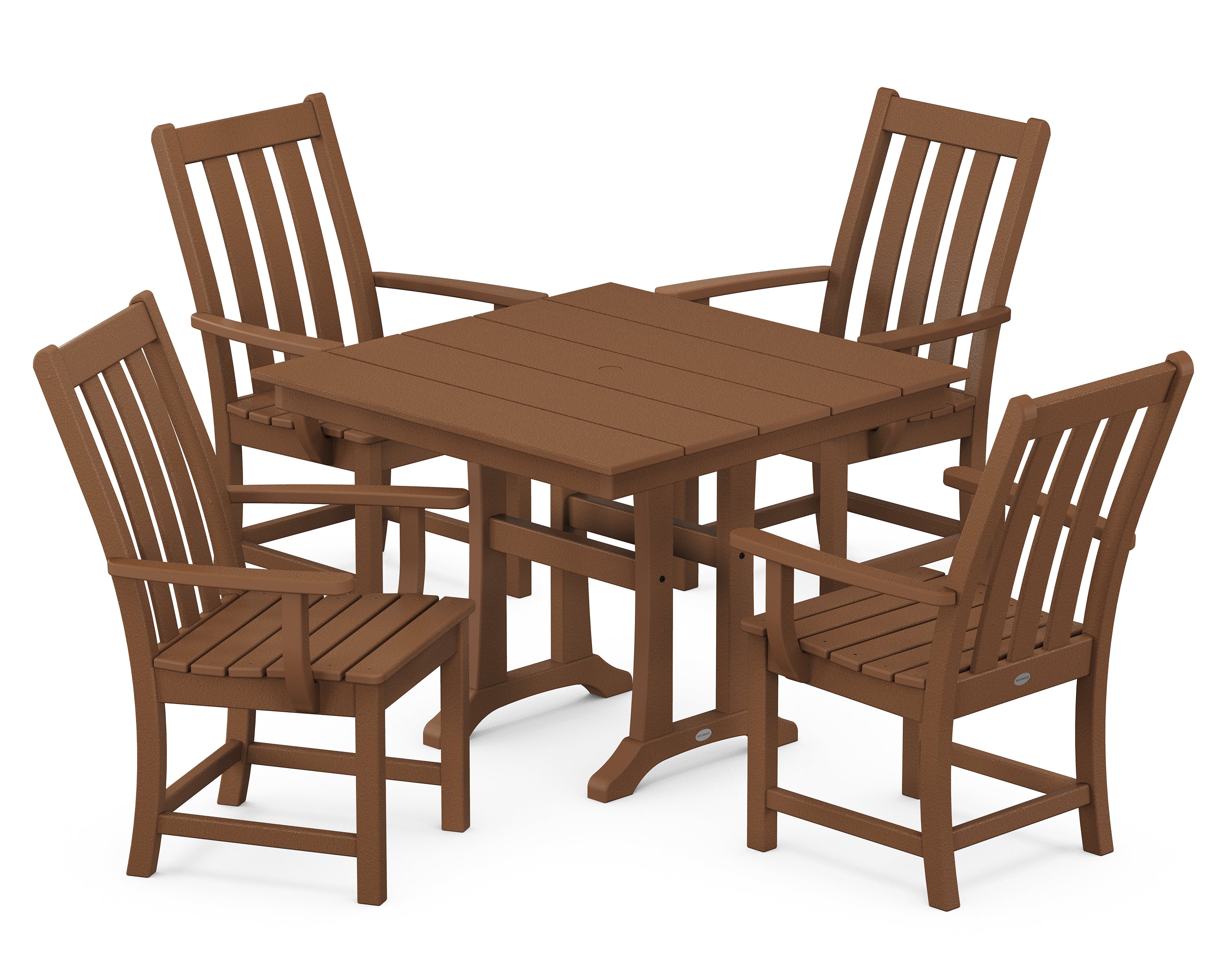 POLYWOOD Vineyard 5-Piece Farmhouse Trestle Arm Chair Dining Set in Teak