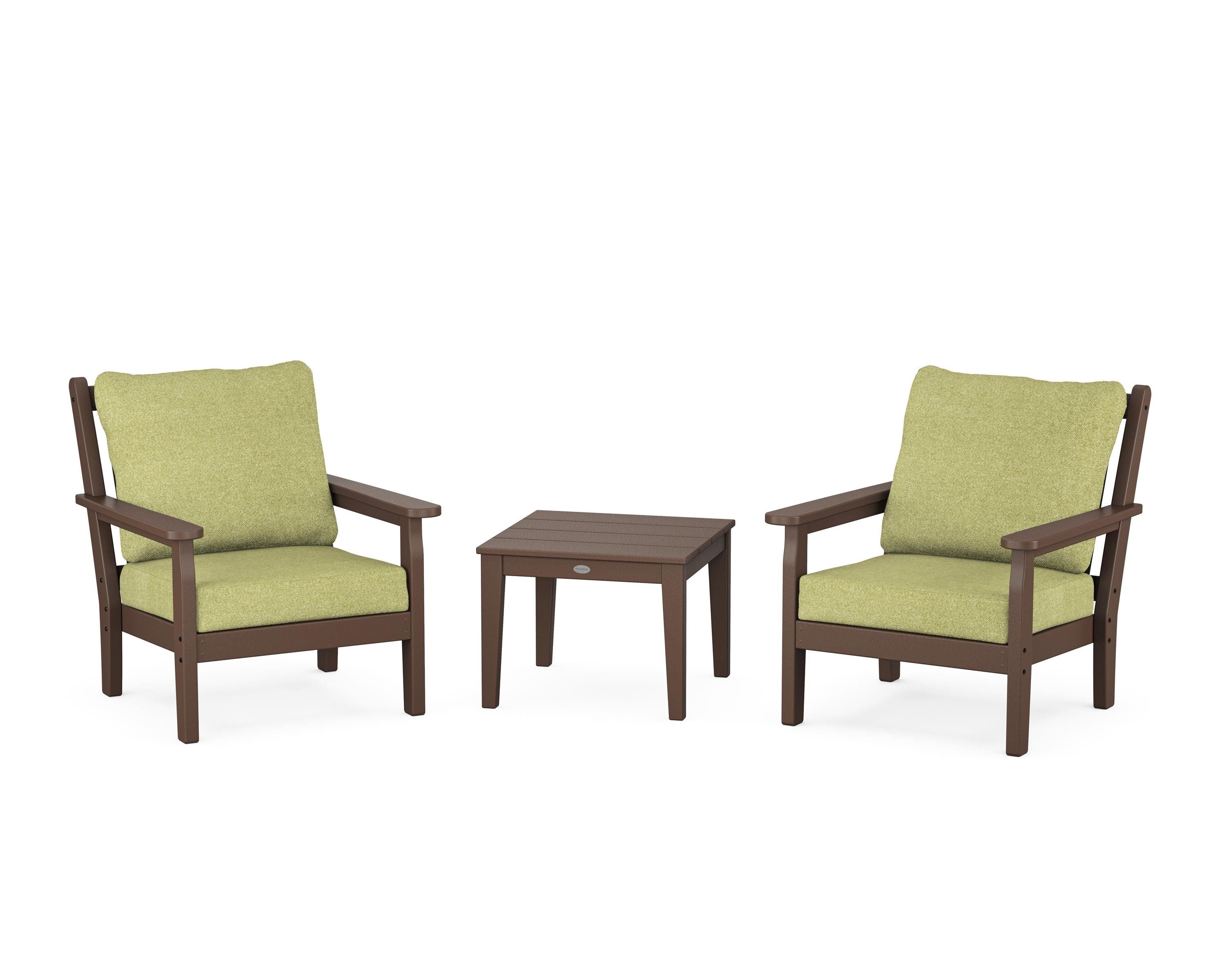 POLYWOOD Chippendale 3-Piece Deep Seating Set in Mahogany / Chartreuse Boucle