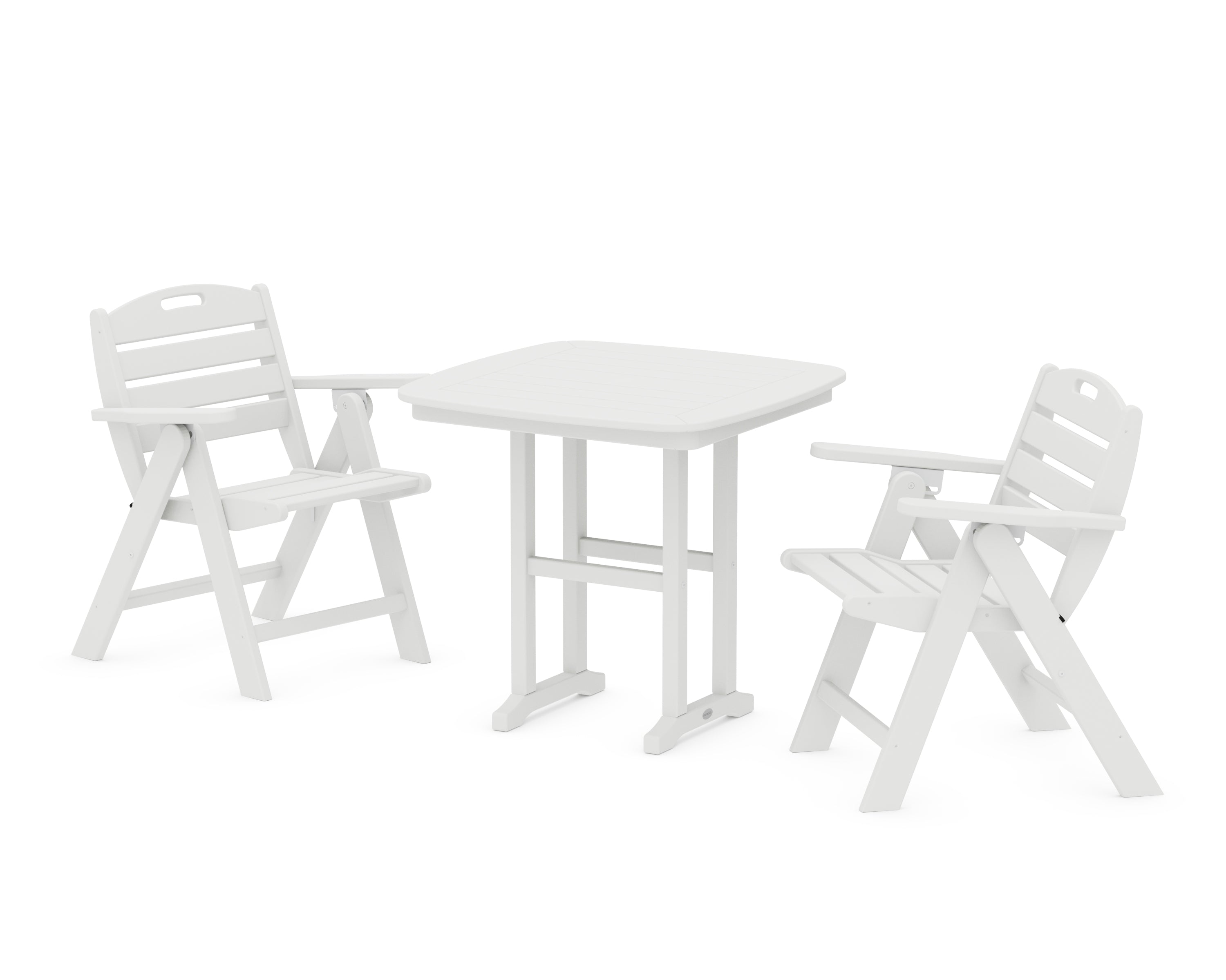 POLYWOOD Nautical Folding Lowback Chair 3-Piece Dining Set in White