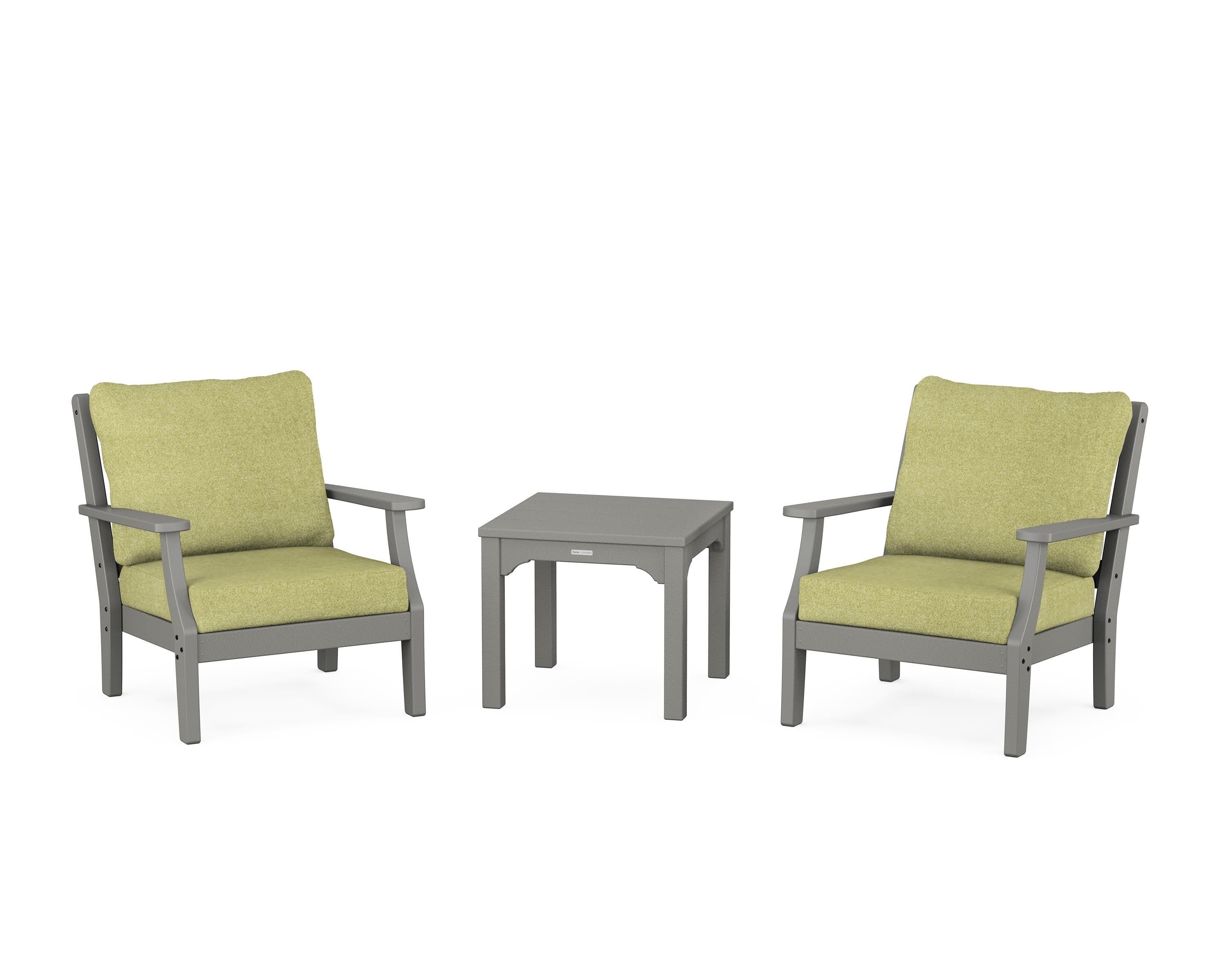 Martha Stewart by POLYWOOD Chinoiserie 3-Piece Deep Seating Set in Slate Grey / Chartreuse Boucle