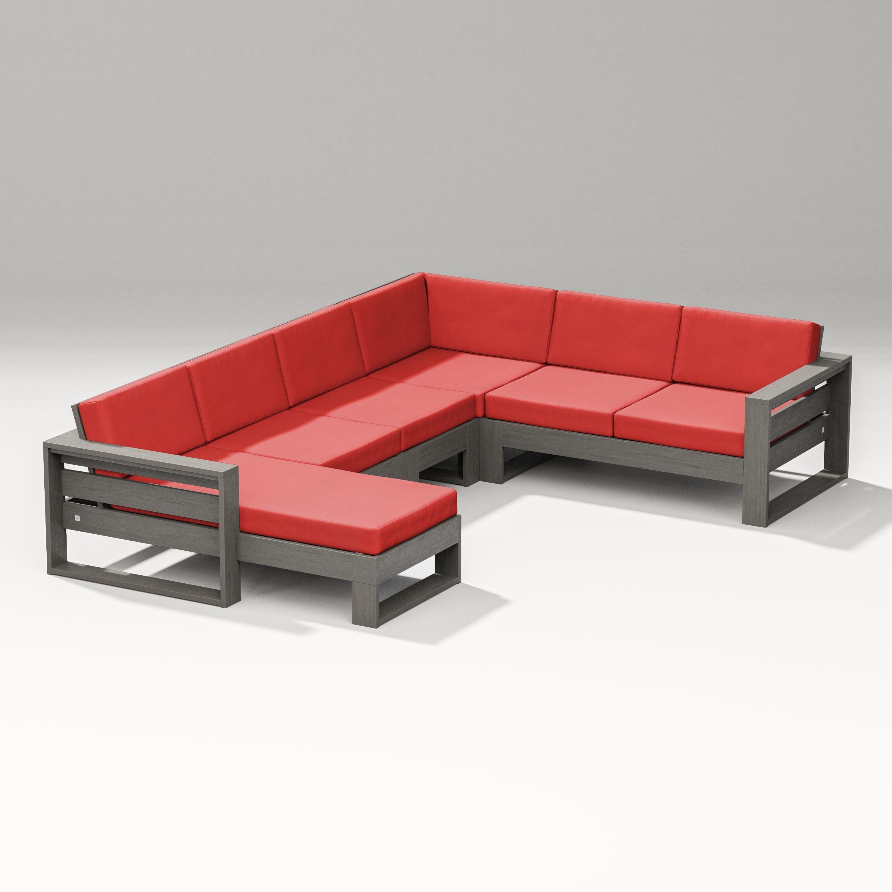 PW Designer Series Latitude Corner Sectional with Left Chaise in Driftwood / Crimson Linen