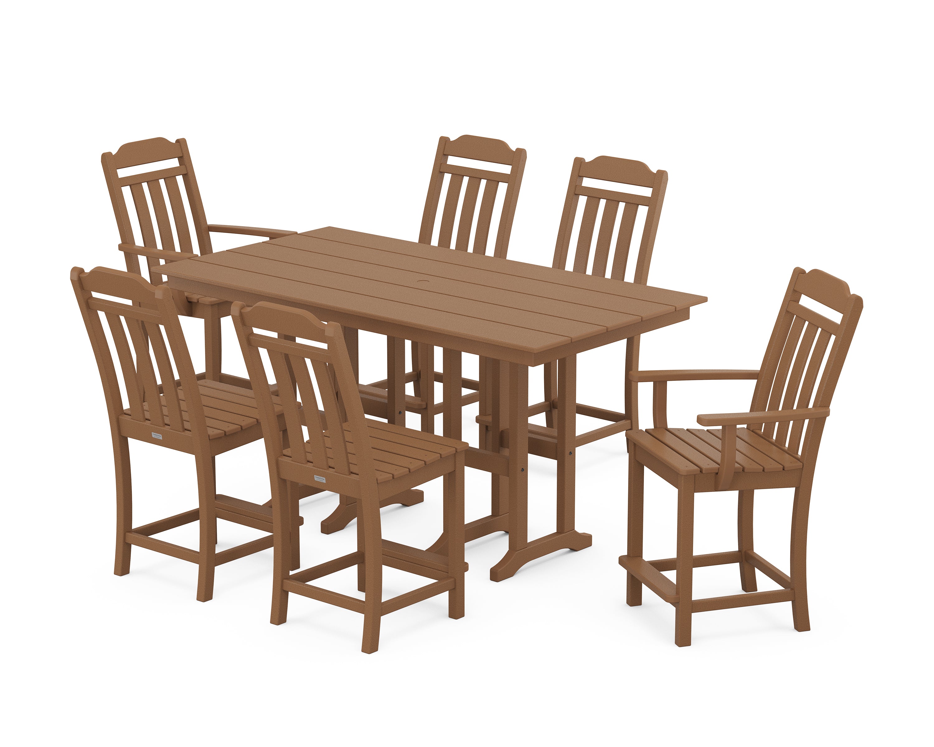 POLYWOOD Country Living 7-Piece Farmhouse Counter Set in Teak