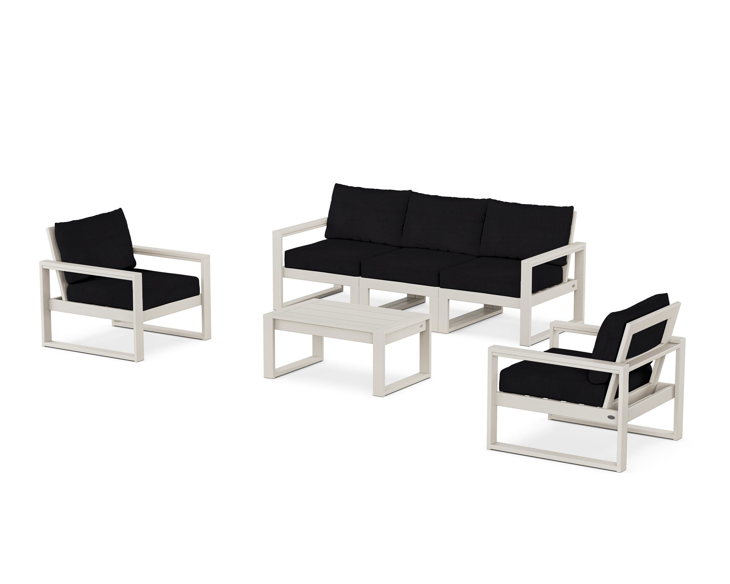 POLYWOOD EDGE Sectional 4-Piece Deep Seating Set with Sofa in Sand / Midnight Linen