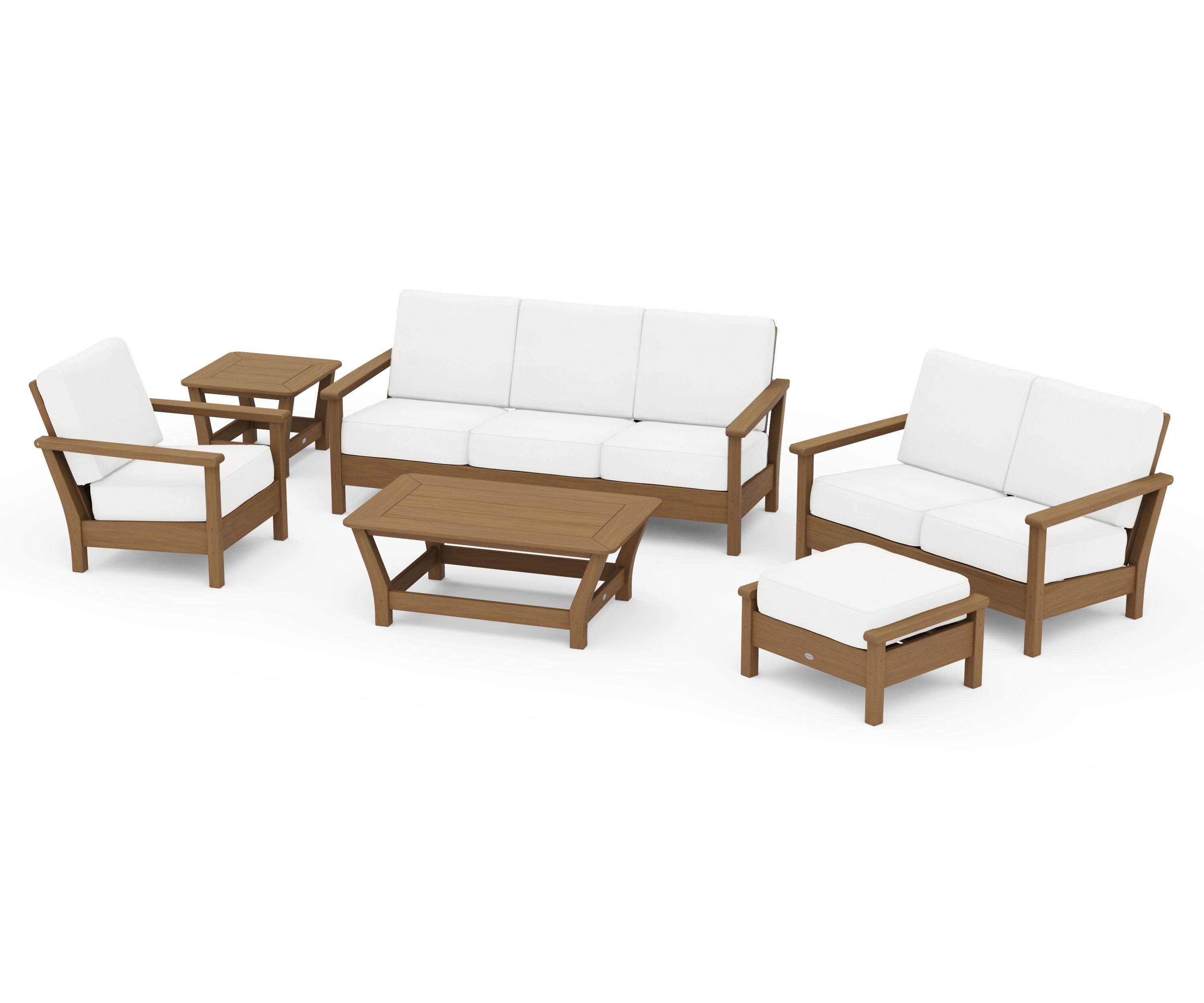 POLYWOOD Harbour 6-Piece Outdoor Living Set in Natural / Natural Linen