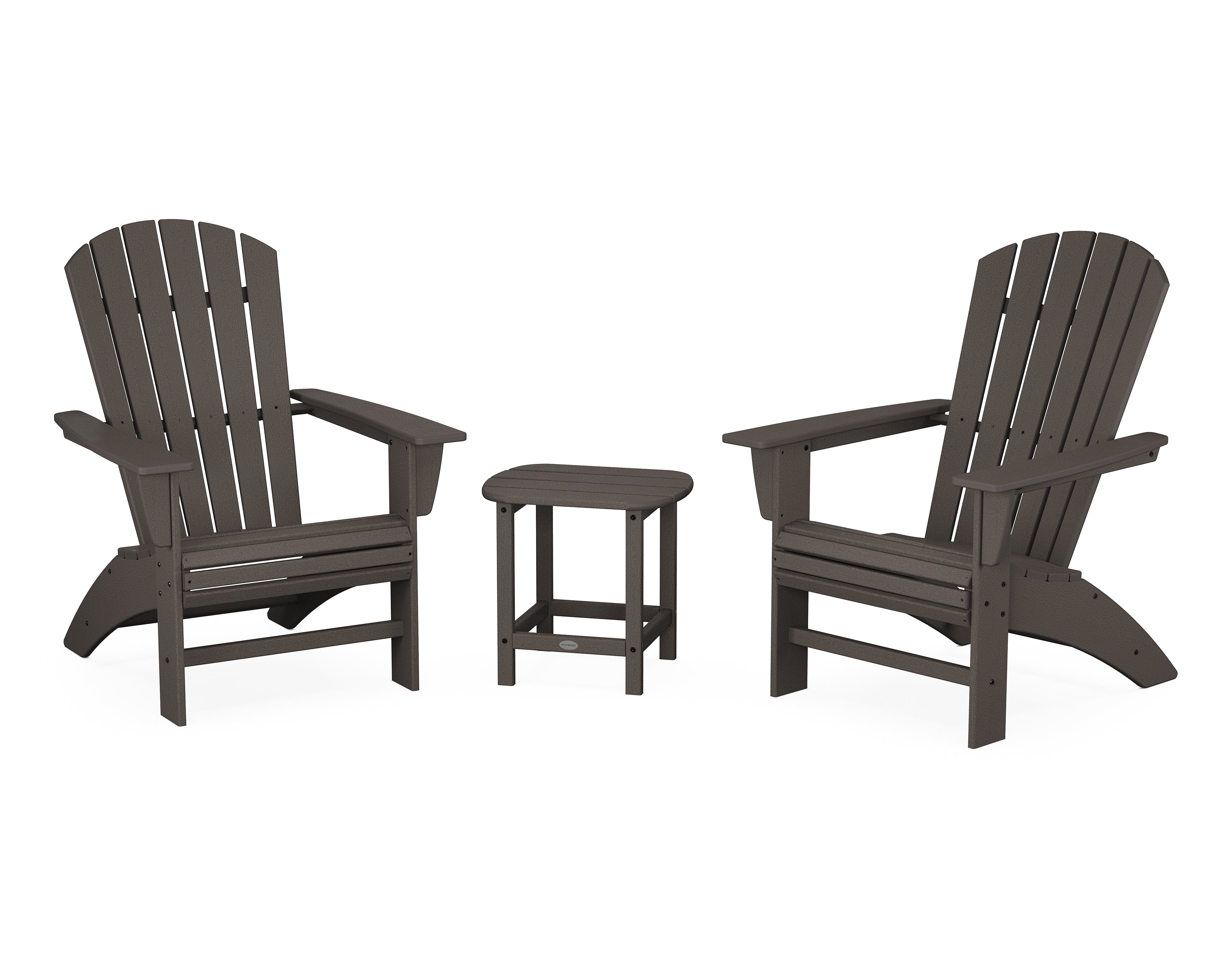 POLYWOOD® Nautical 3-Piece Curveback Adirondack Set in Vintage Coffee