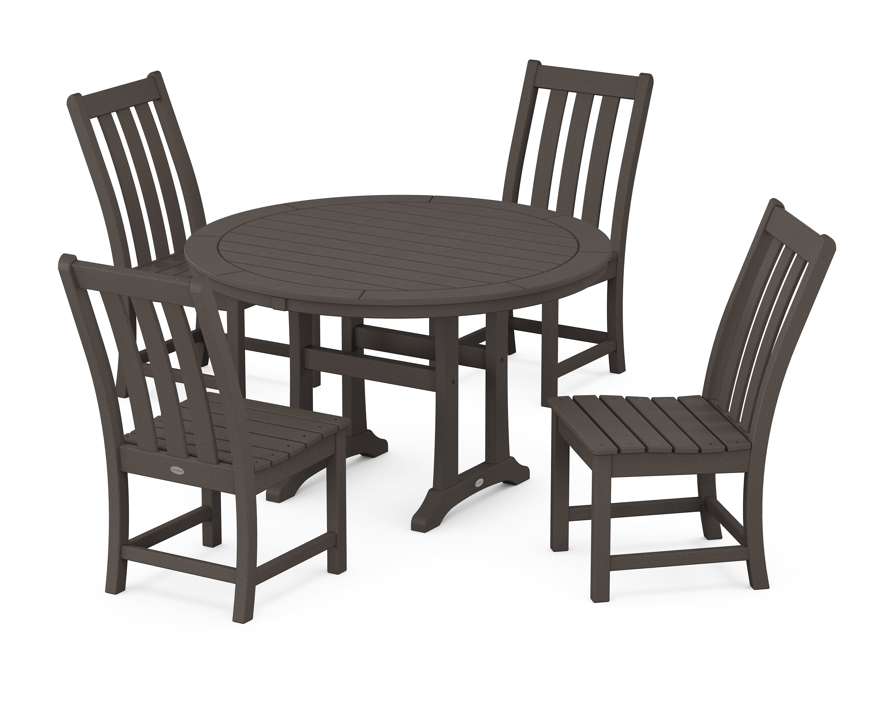 POLYWOOD® Vineyard Side Chair 5-Piece Round Dining Set With Trestle Legs in Vintage Coffee