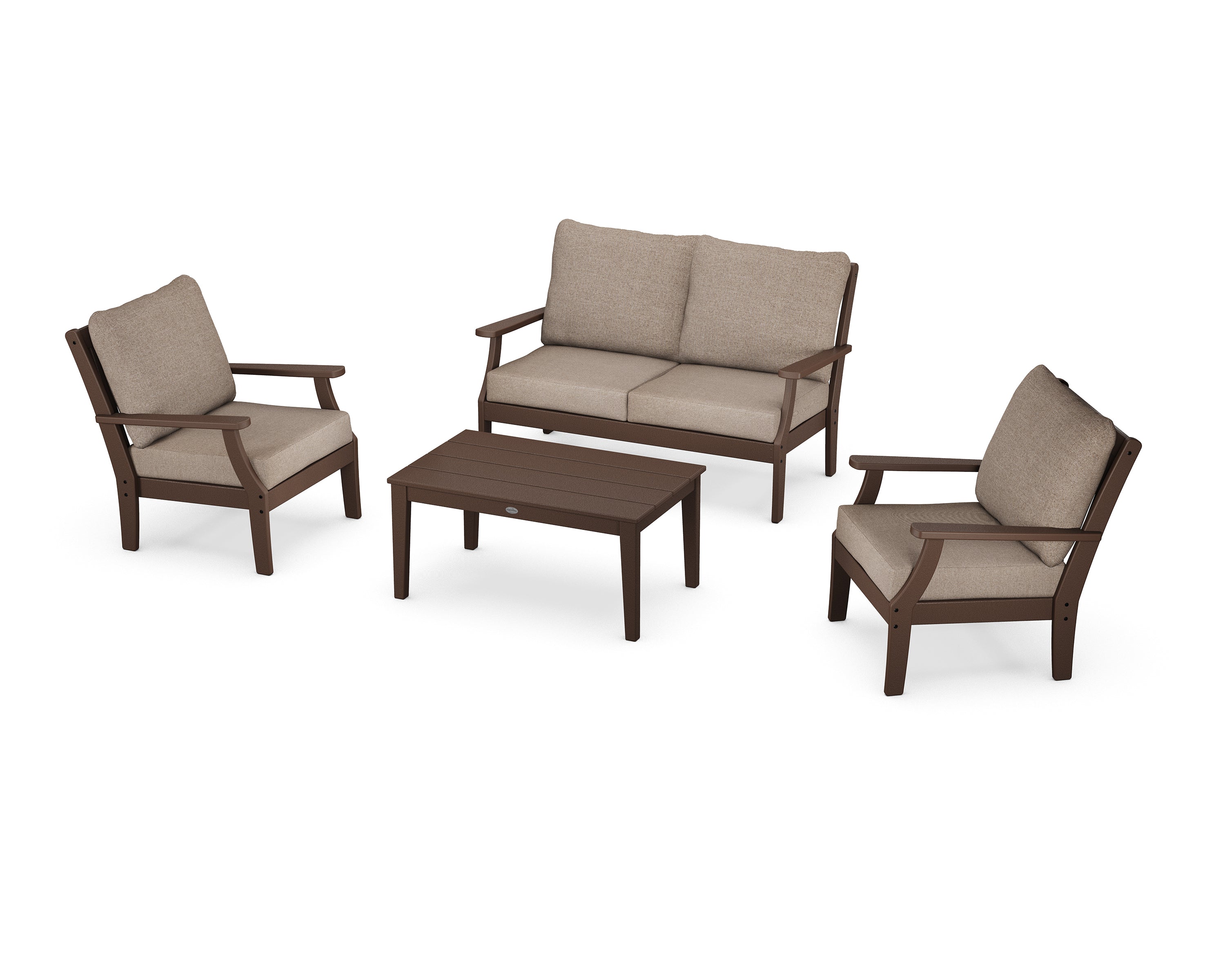 POLYWOOD Braxton 4-Piece Deep Seating Chair Set in Mahogany / Spiced Burlap