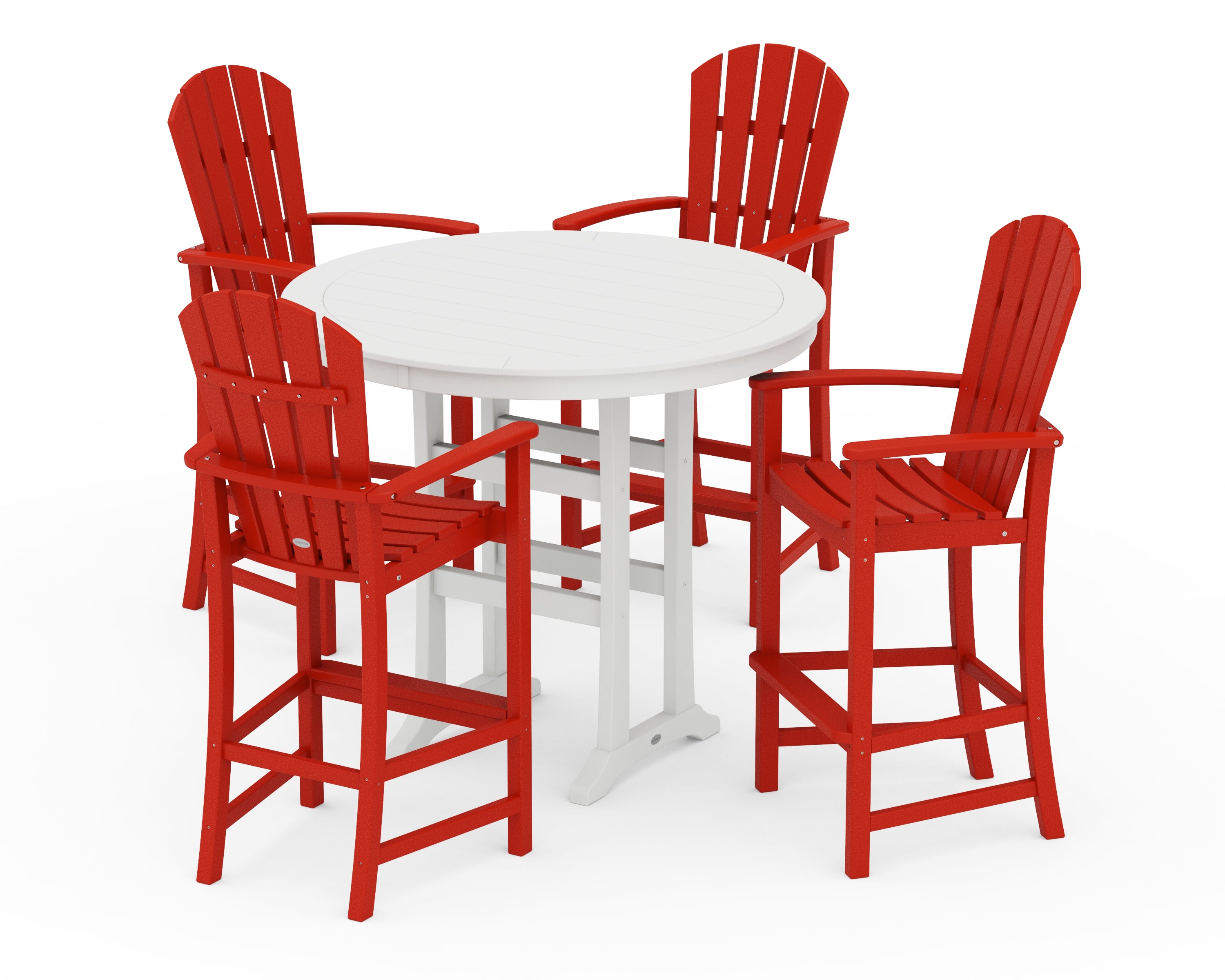 POLYWOOD Palm Coast 5-Piece Round Bar Set in Sunset Red / White