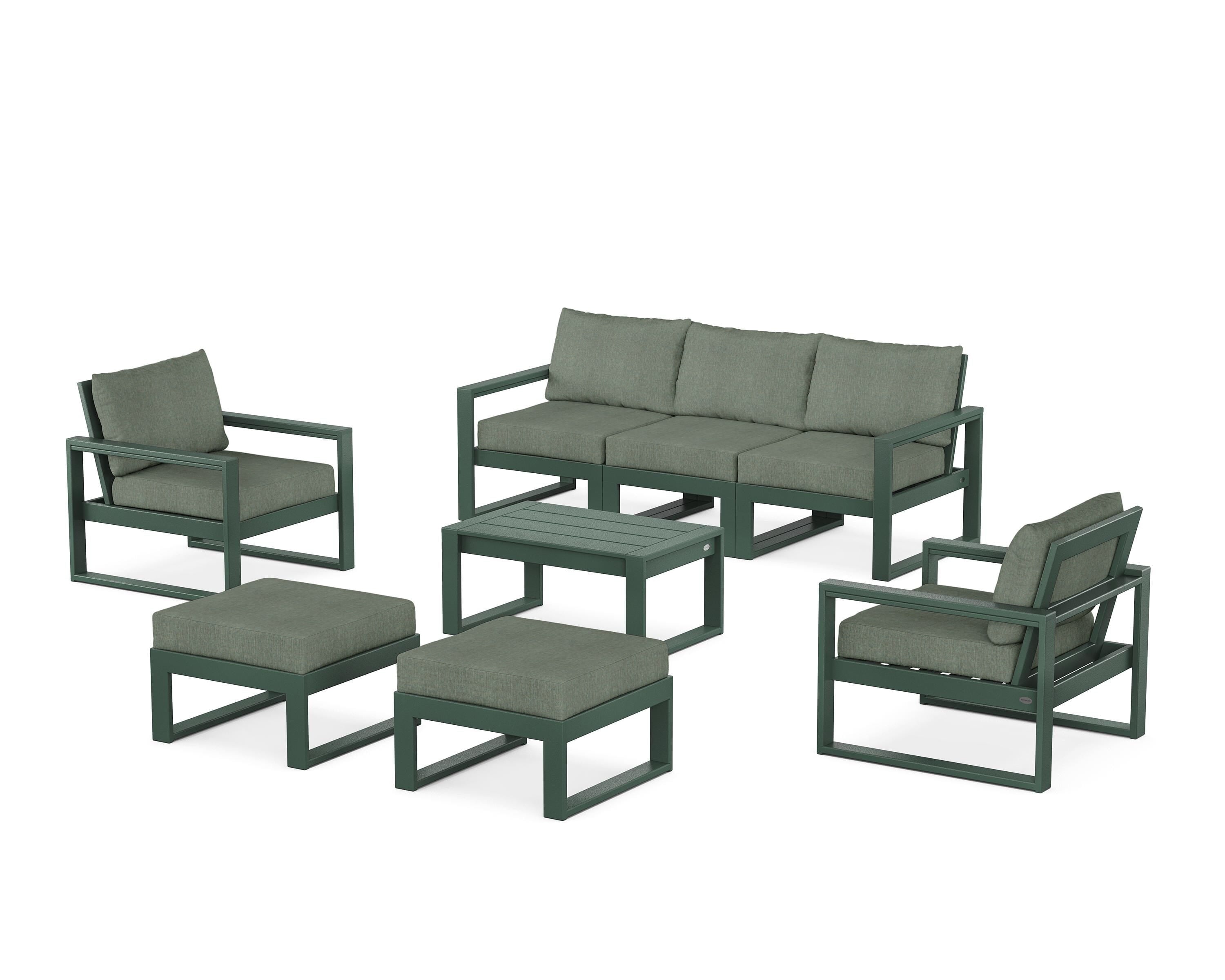 POLYWOOD EDGE Sectional 8-Piece Lounge Sofa Set in Green / Cast Sage