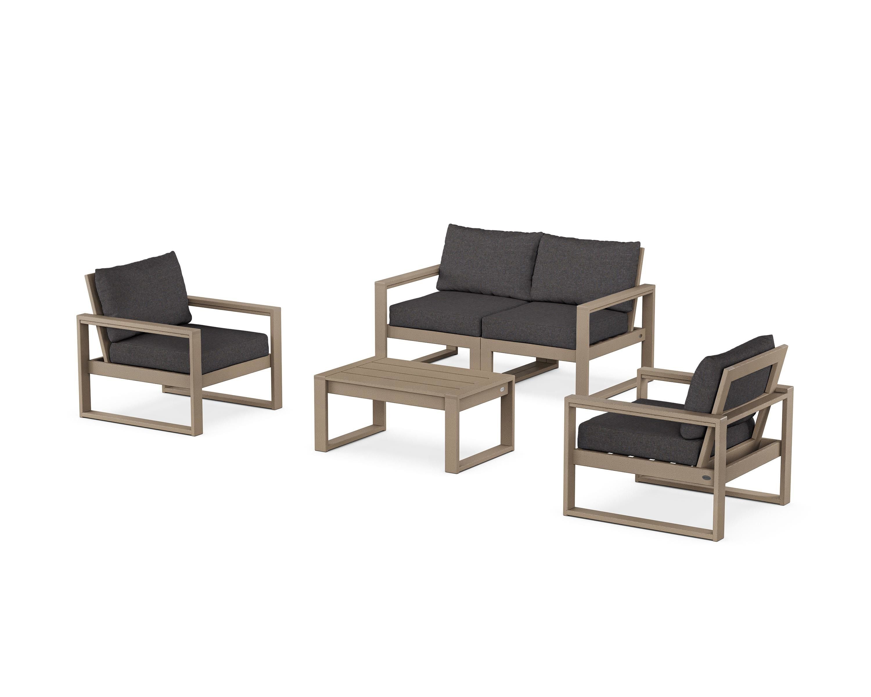 POLYWOOD EDGE Sectional 4-Piece Deep Seating Set with Loveseat in Vintage Sahara / Ash Charcoal