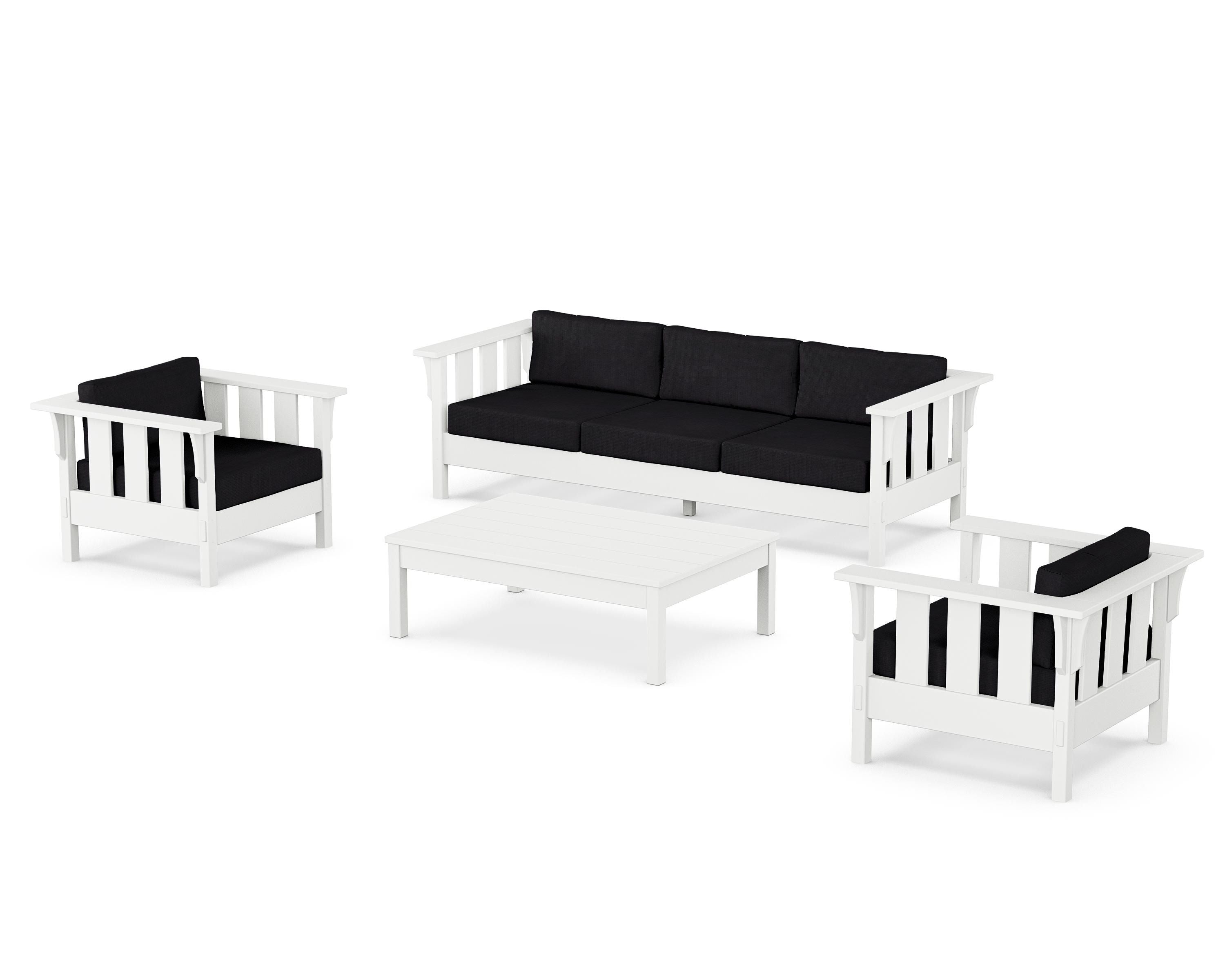 Martha Stewart by POLYWOOD Acadia 4-Piece Deep Seating Set with Sofa in White / Midnight Linen