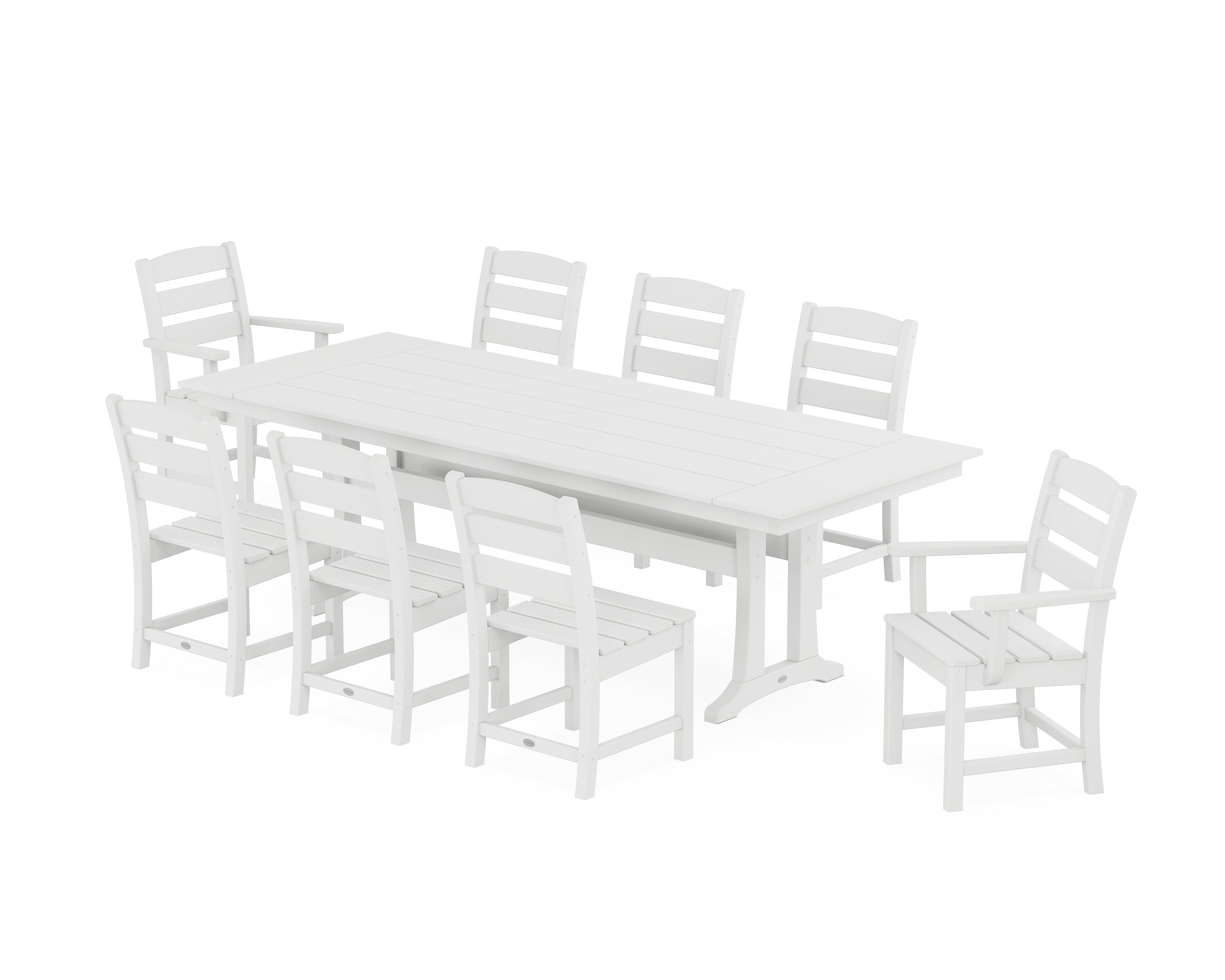 POLYWOOD® Lakeside 9-Piece Farmhouse Dining Set with Trestle Legs in White