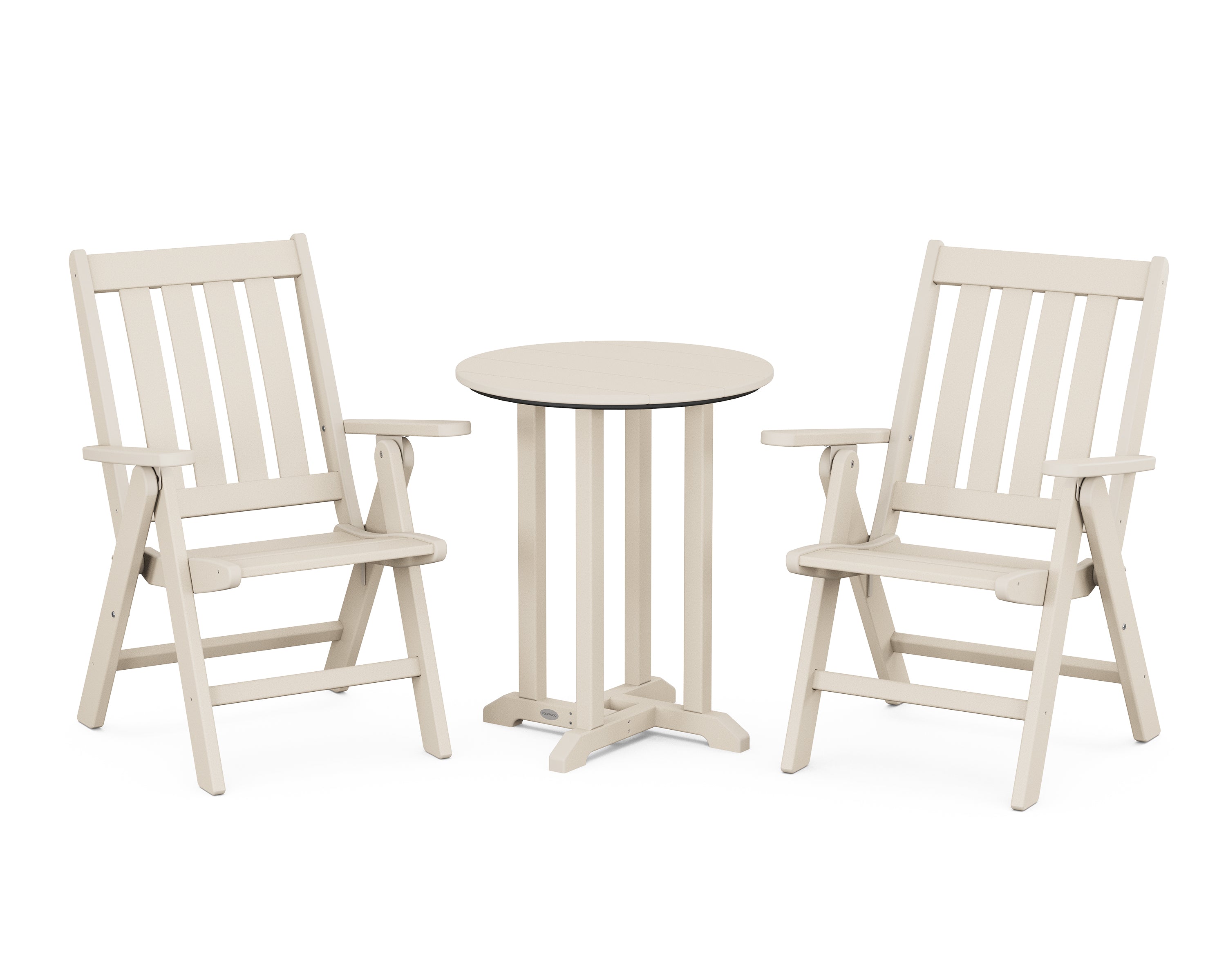 POLYWOOD Vineyard Folding Chair 3-Piece Round Bistro Dining Set in Sand