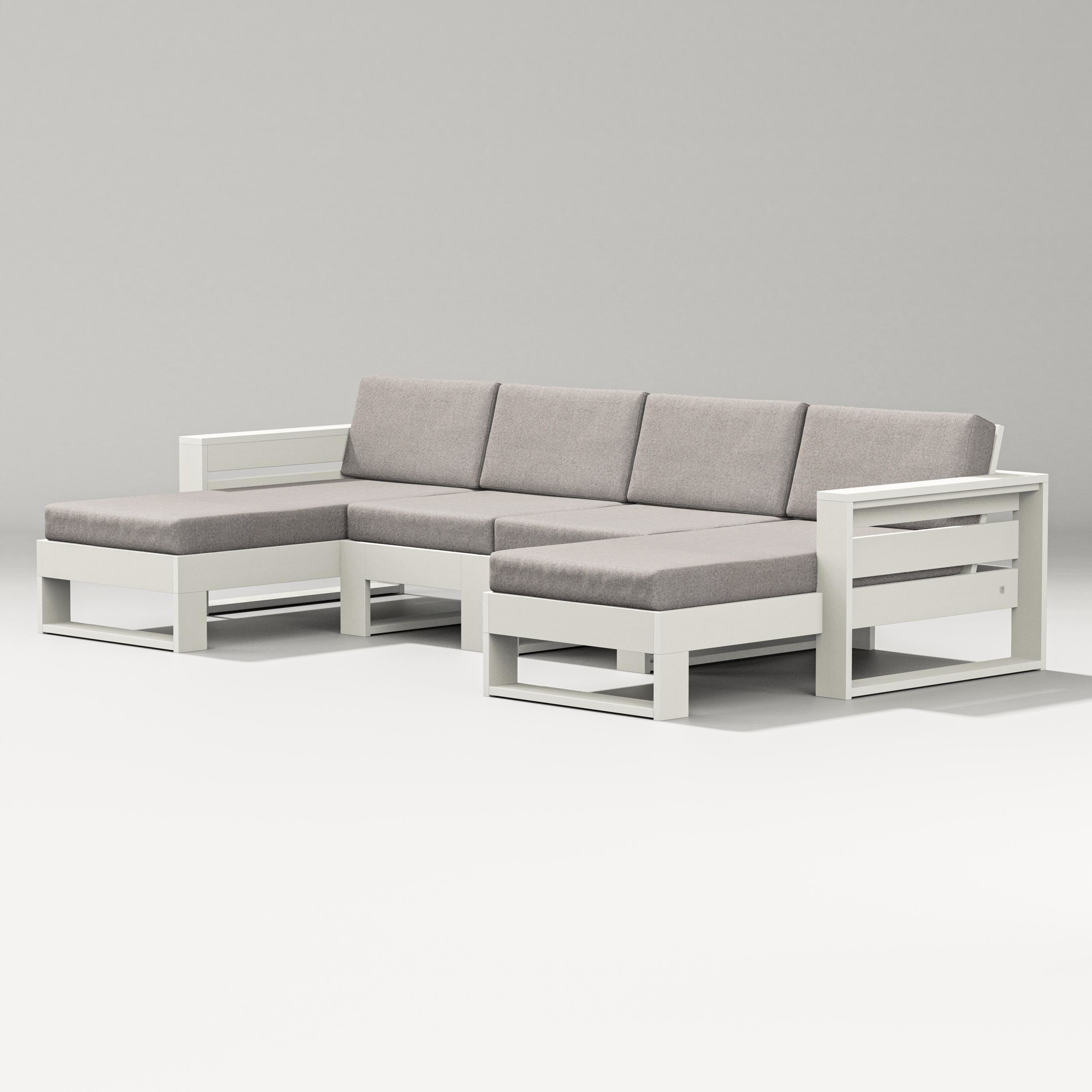 PW Designer Series Latitude Double Chaise Sectional in Vintage White / Weathered Tweed