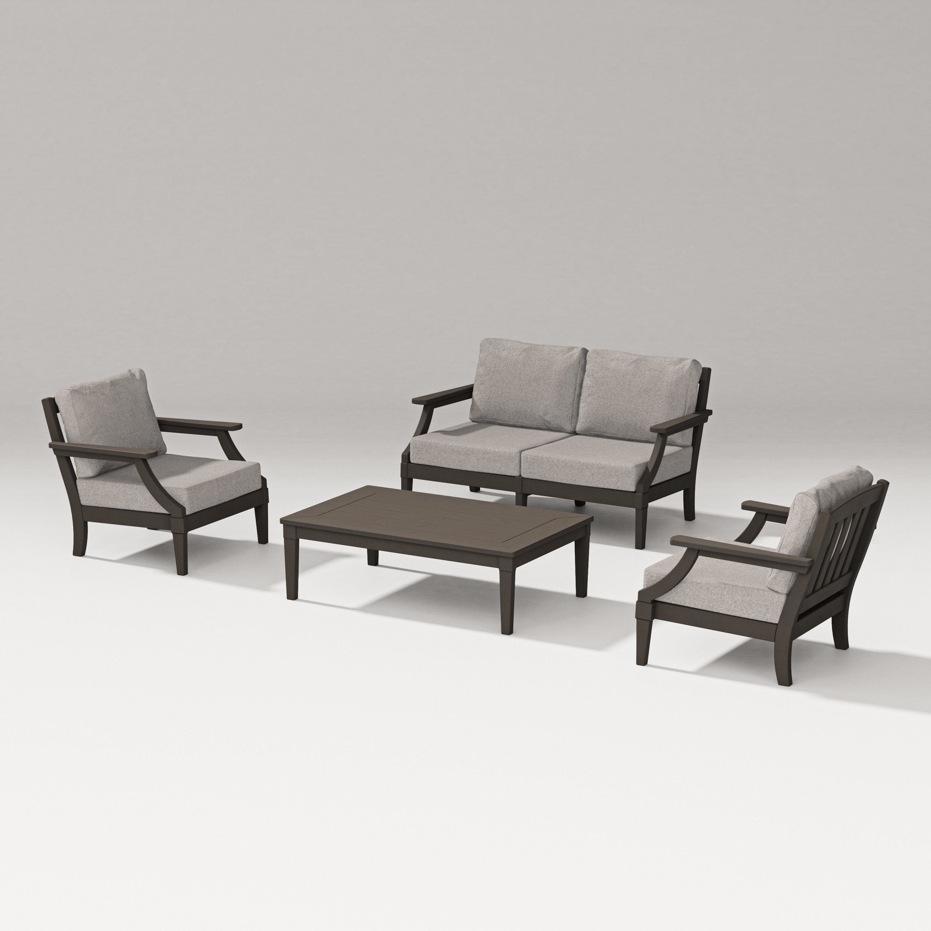 PW Designer Series Estate Lounge 4-Piece Loveseat Set in Vintage Coffee / Weathered Tweed